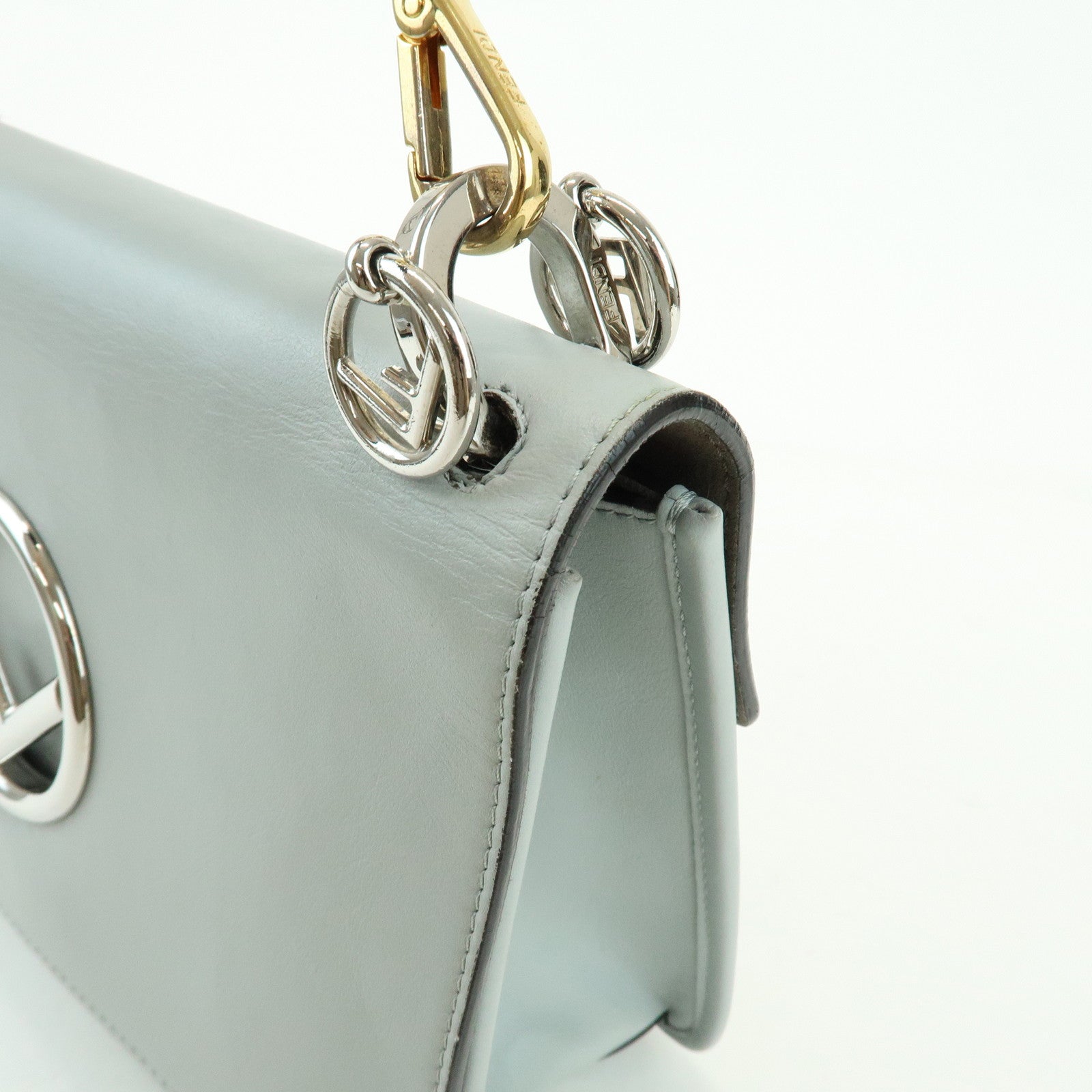 FENDI KAN I Leather 2Way Bag Shoulder Bag Hand Bag Gray