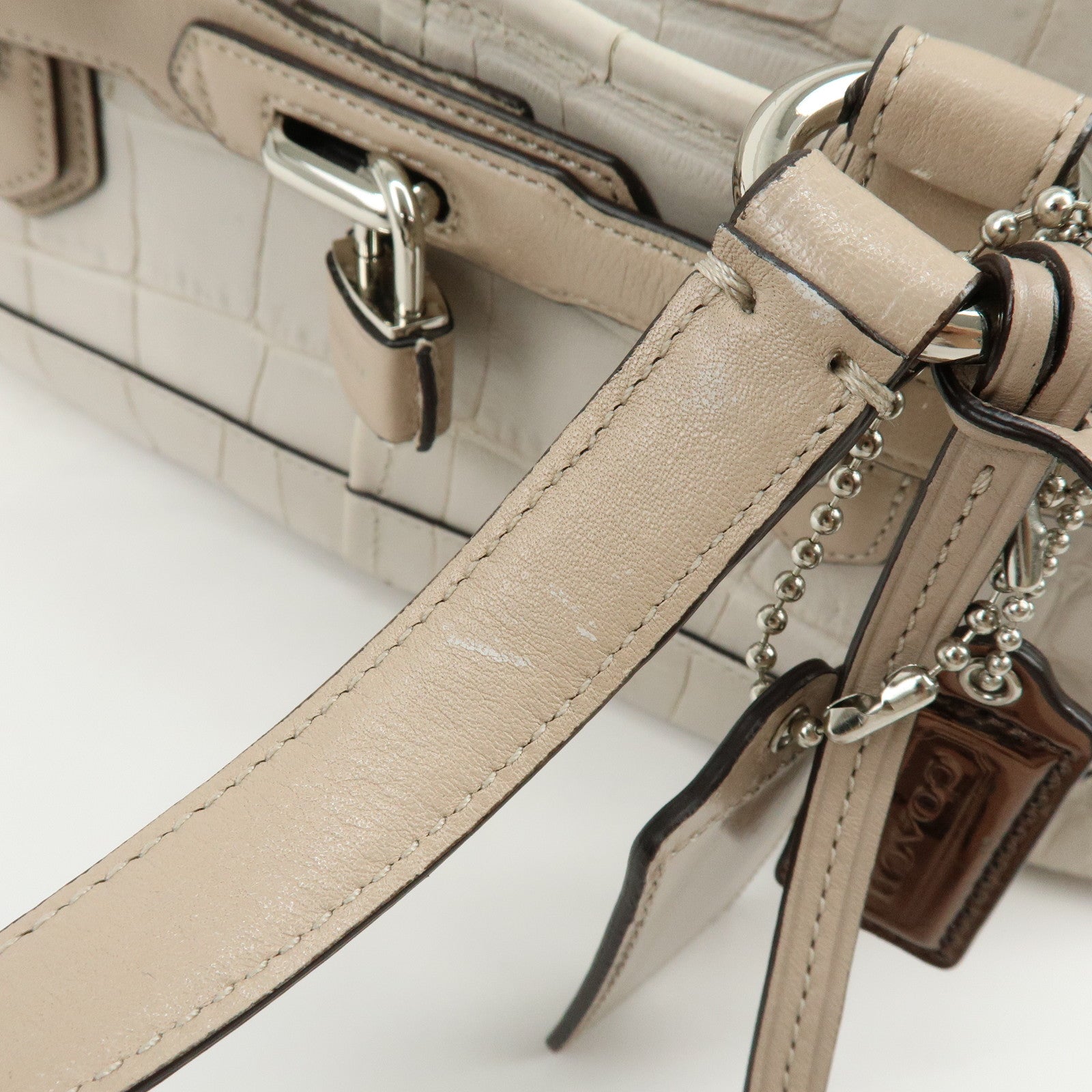 COACH Ergo Embossed Leather Shoulder Bag Hand Bag Ivory Brown Lot