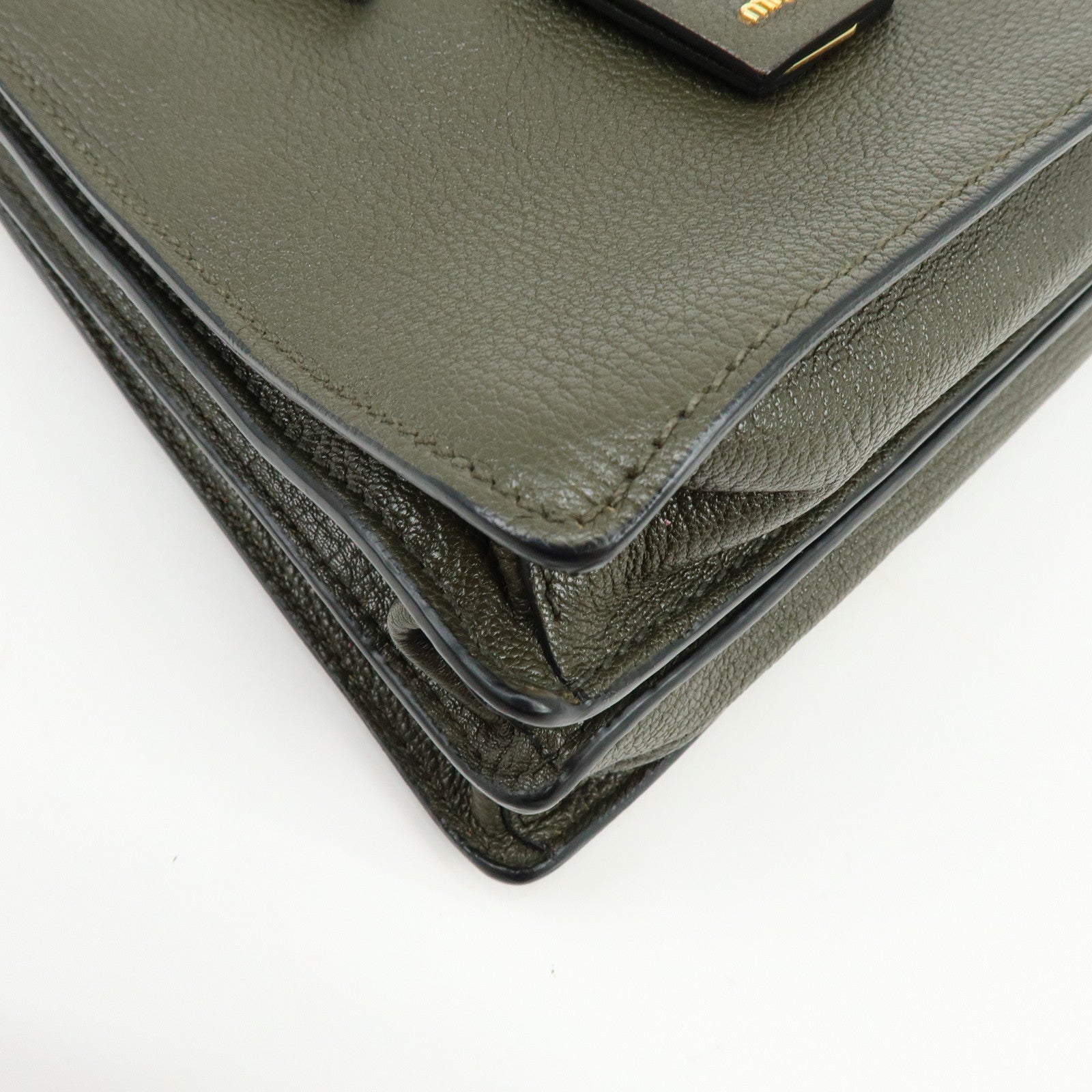 MIU MIU Madras Leather 2Way Bag Hand Bag Shoulder Bag Khaki 5BA104