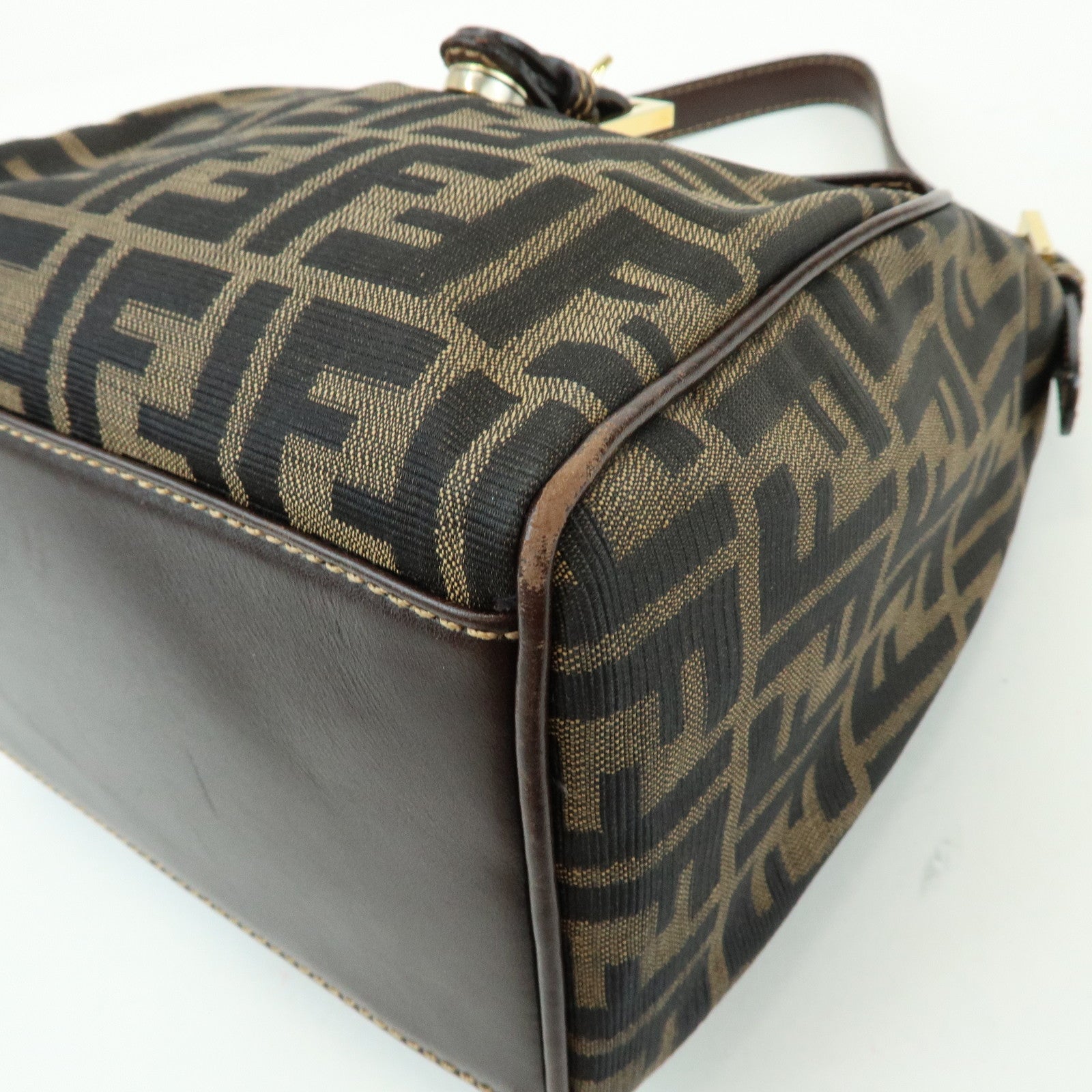 FENDI Zucca Canvas Leather Hand Bag Shoulder Bag Brown 15214