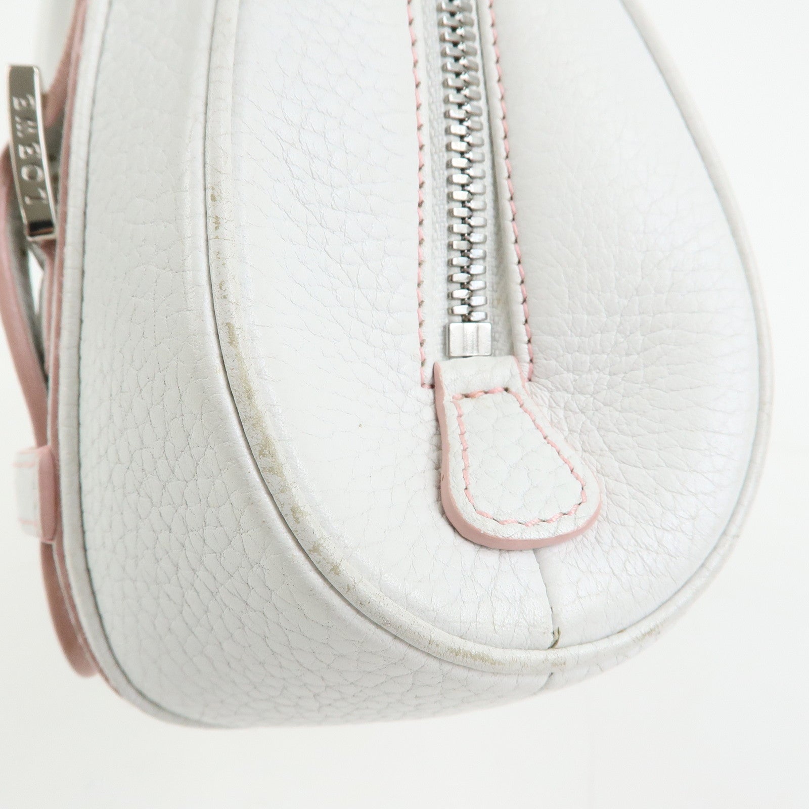 LOEWE Senda Leather Boston Bag Hand Bag White
