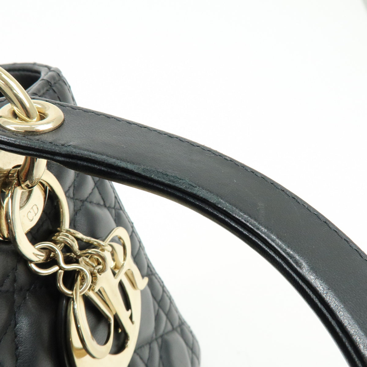 Christian Dior Lady Dior Cannage Lamb skin 2Way Hand Shoulder Bag Black