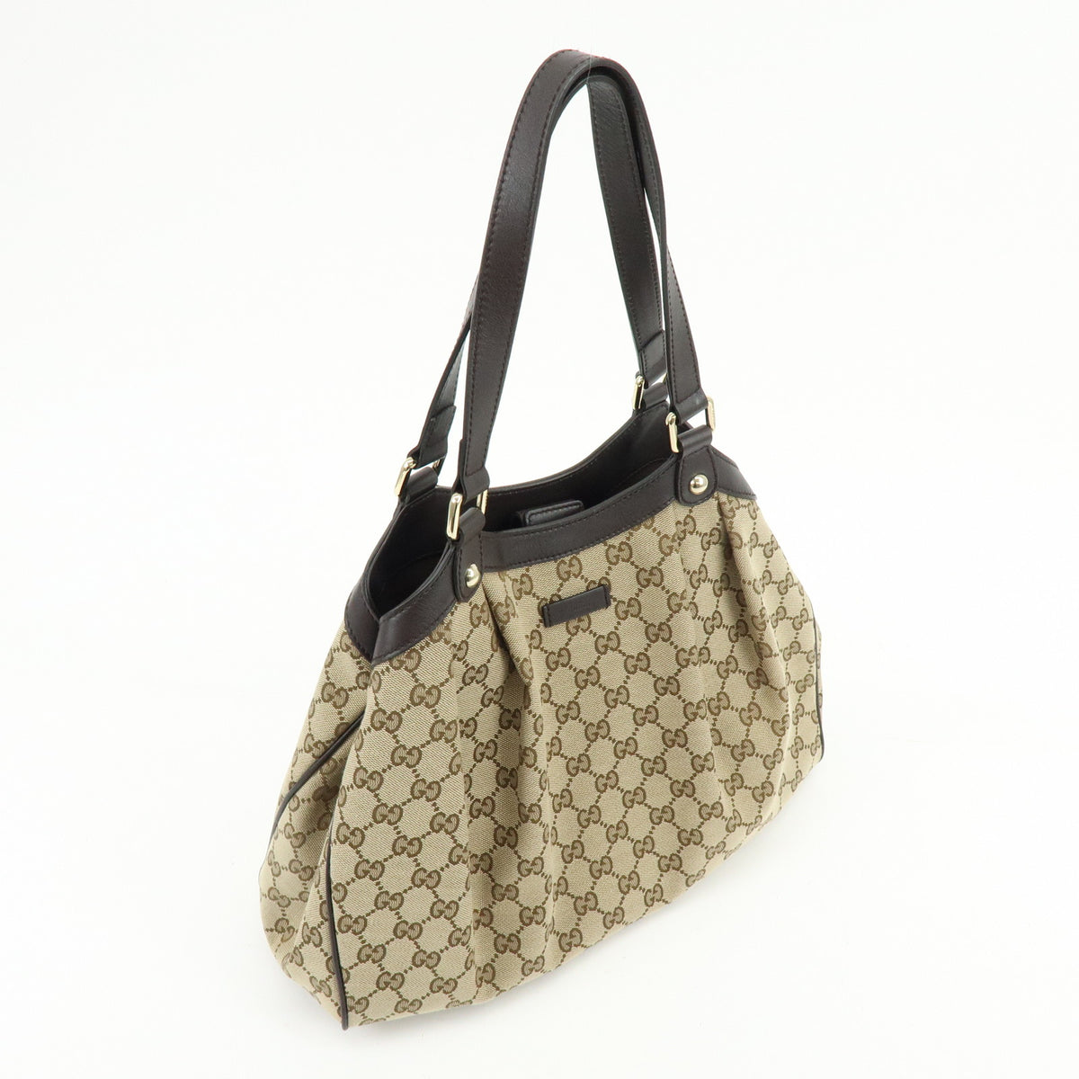 GUCCI GG Canvas Leather Hand Bag Shoulder Bag Toe Bag Brown 388919