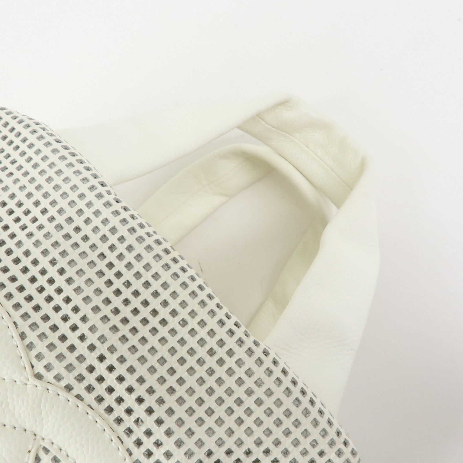 CHANEL COCO Mark Calf Leather Hand Bag Perforated Design Ivory