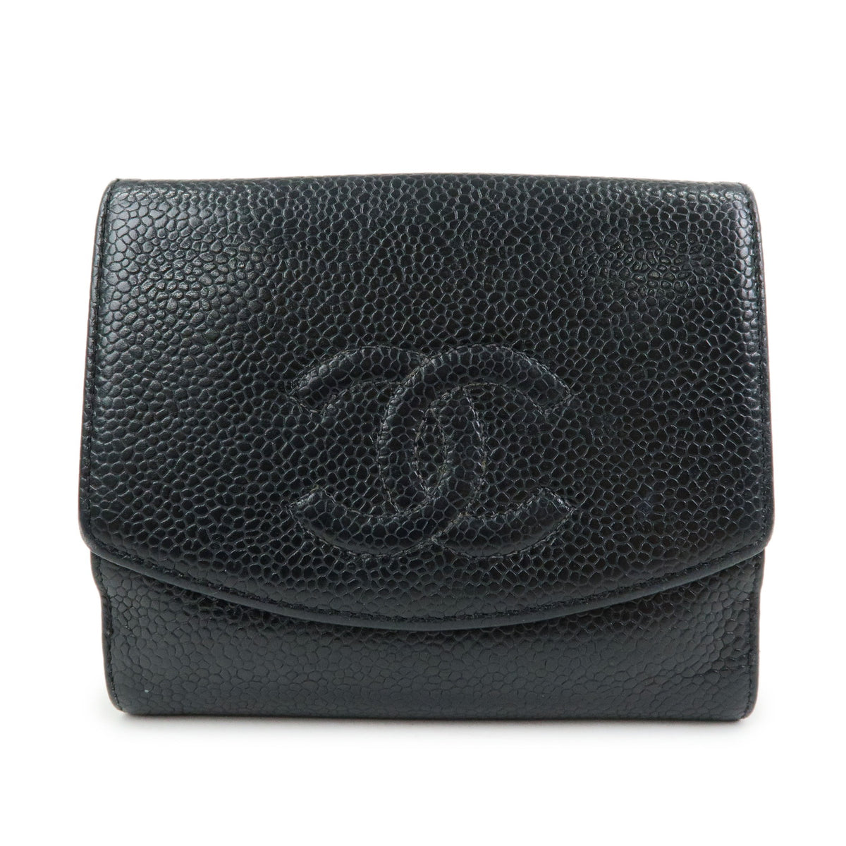 CHANEL COCO Mark Caviarskin Compact W Hook Wallet Black