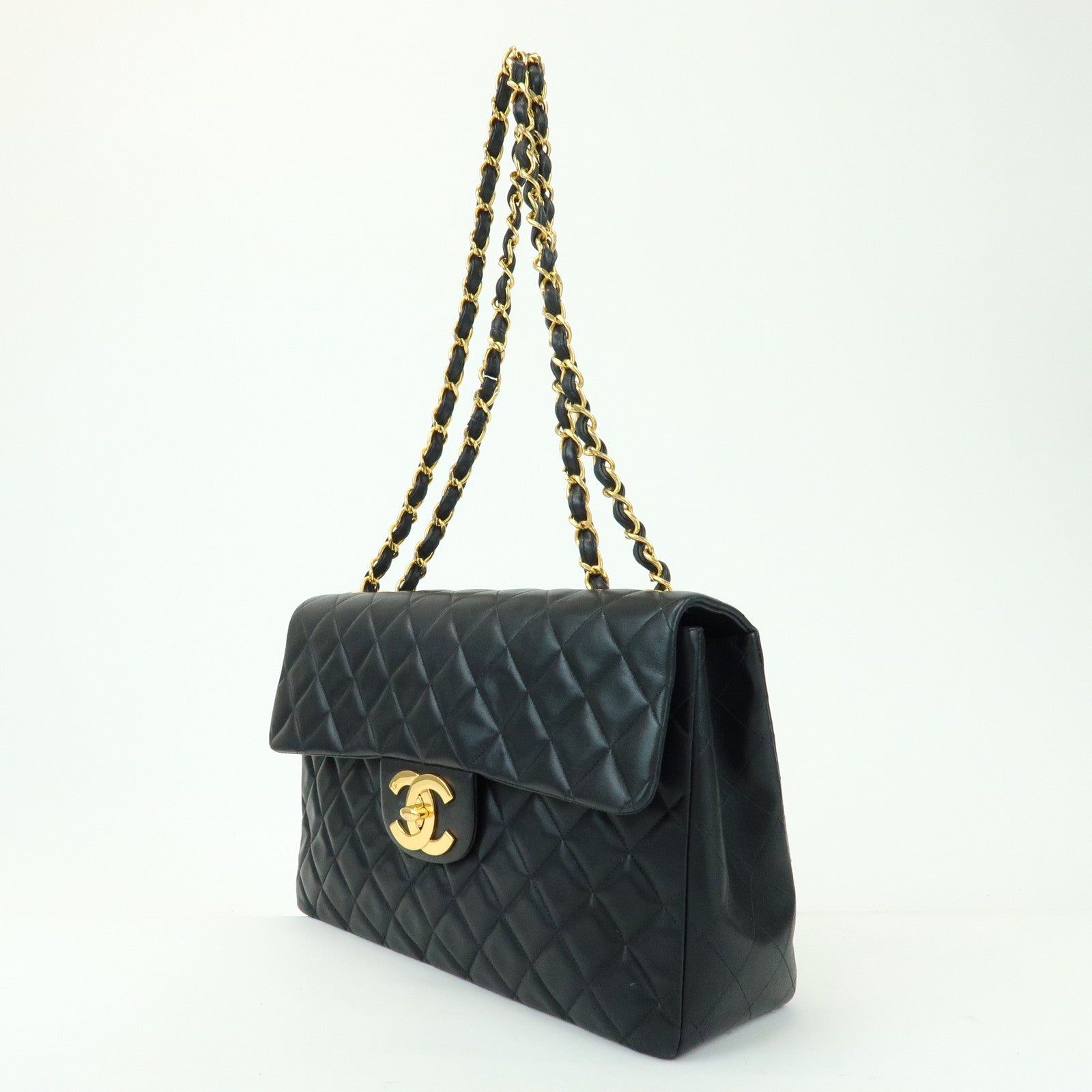 CHANEL Jumbo Matelasse 34 Lamb Skin Chain Shoulder Bag Black A01094