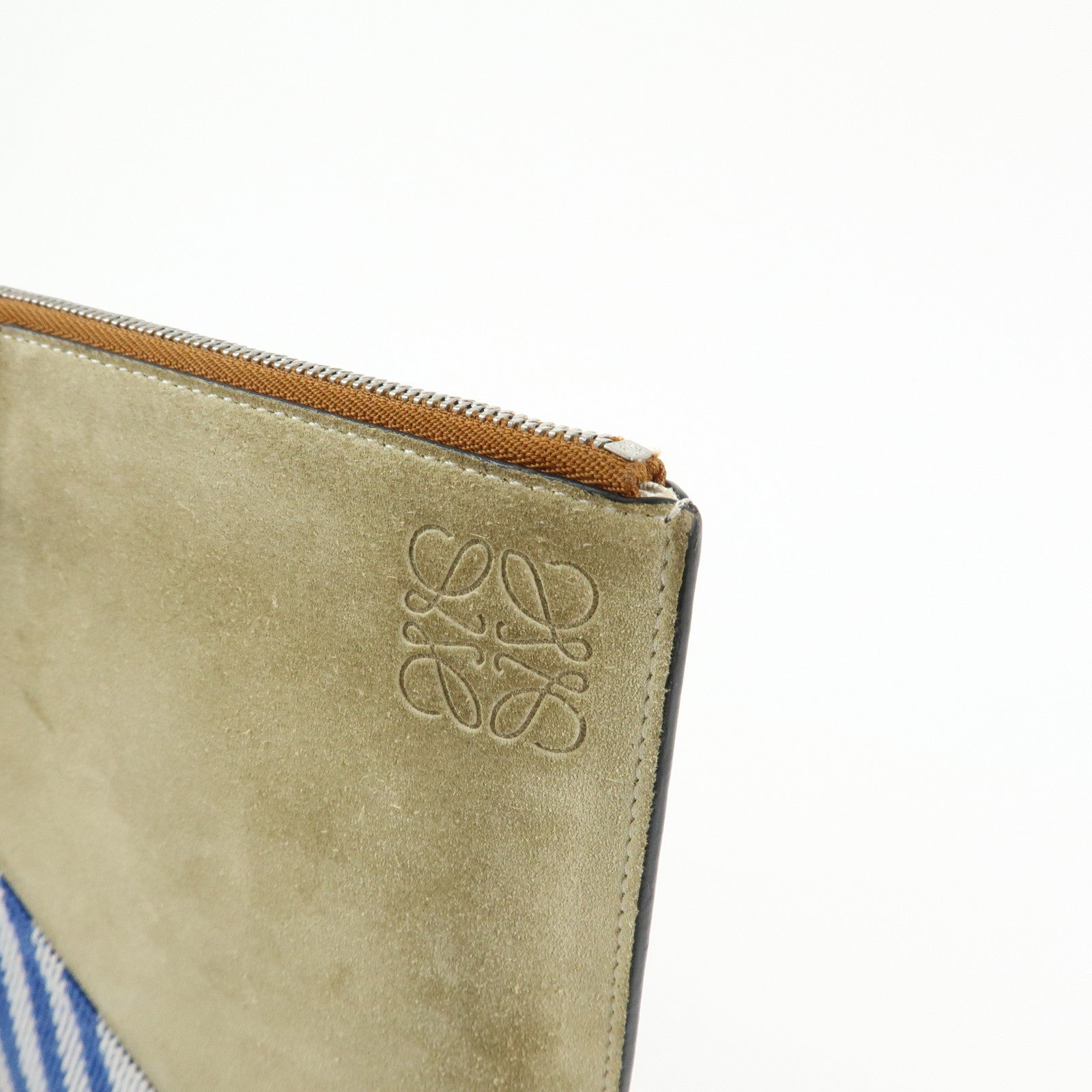 Loewe Anagram Puzzle Leather Suede Canvas Clutch Bag Blue Brown Beige
