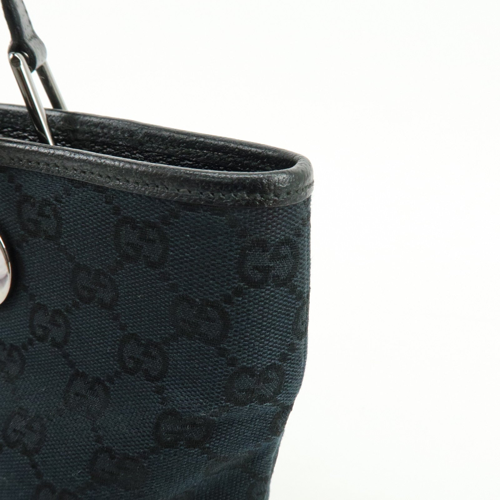 GUCCI GG Canvas Leather Tote Bag Shoulder Bag Black 139552