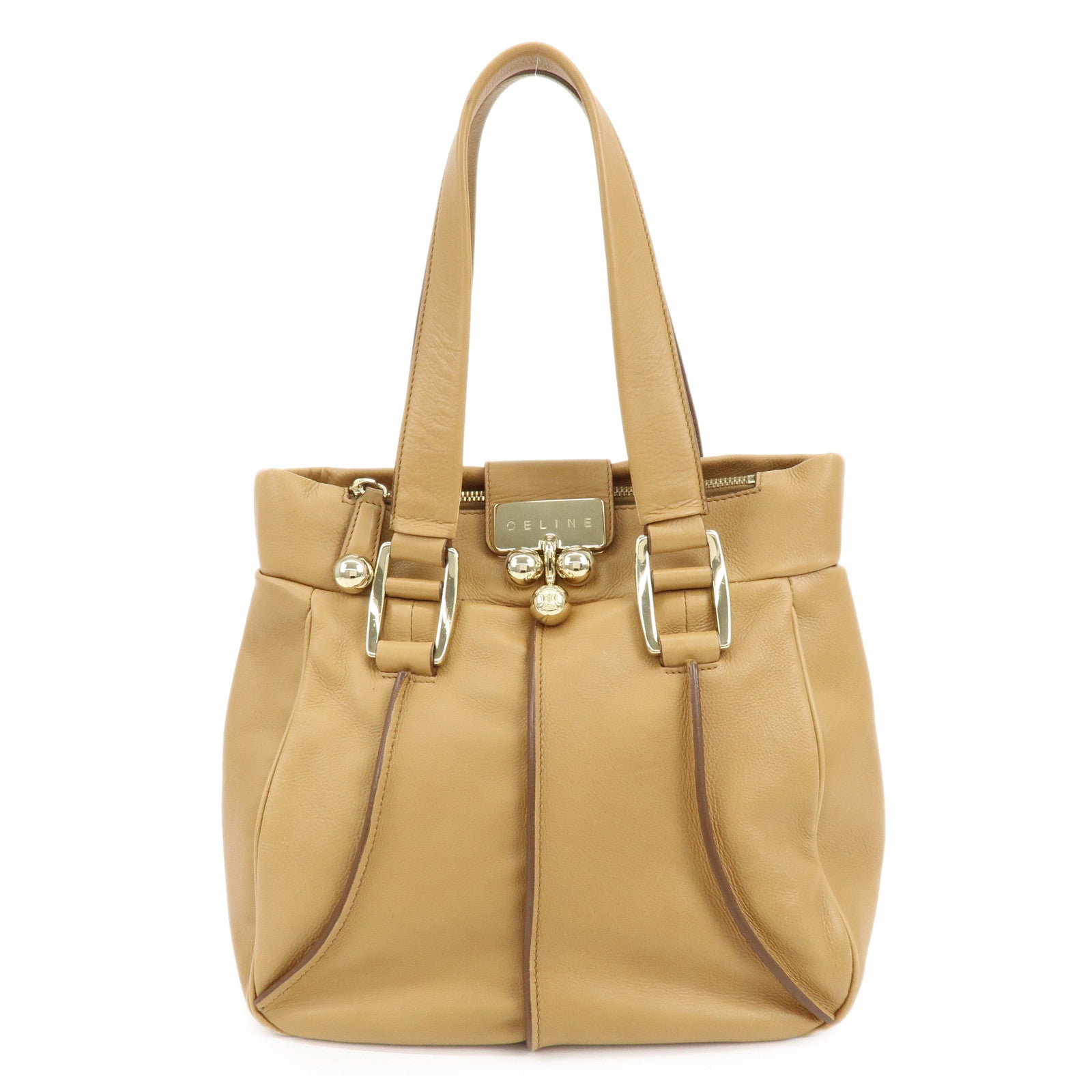 CELINE Blossom Leather Hand Bag Shoulder Bag Beige