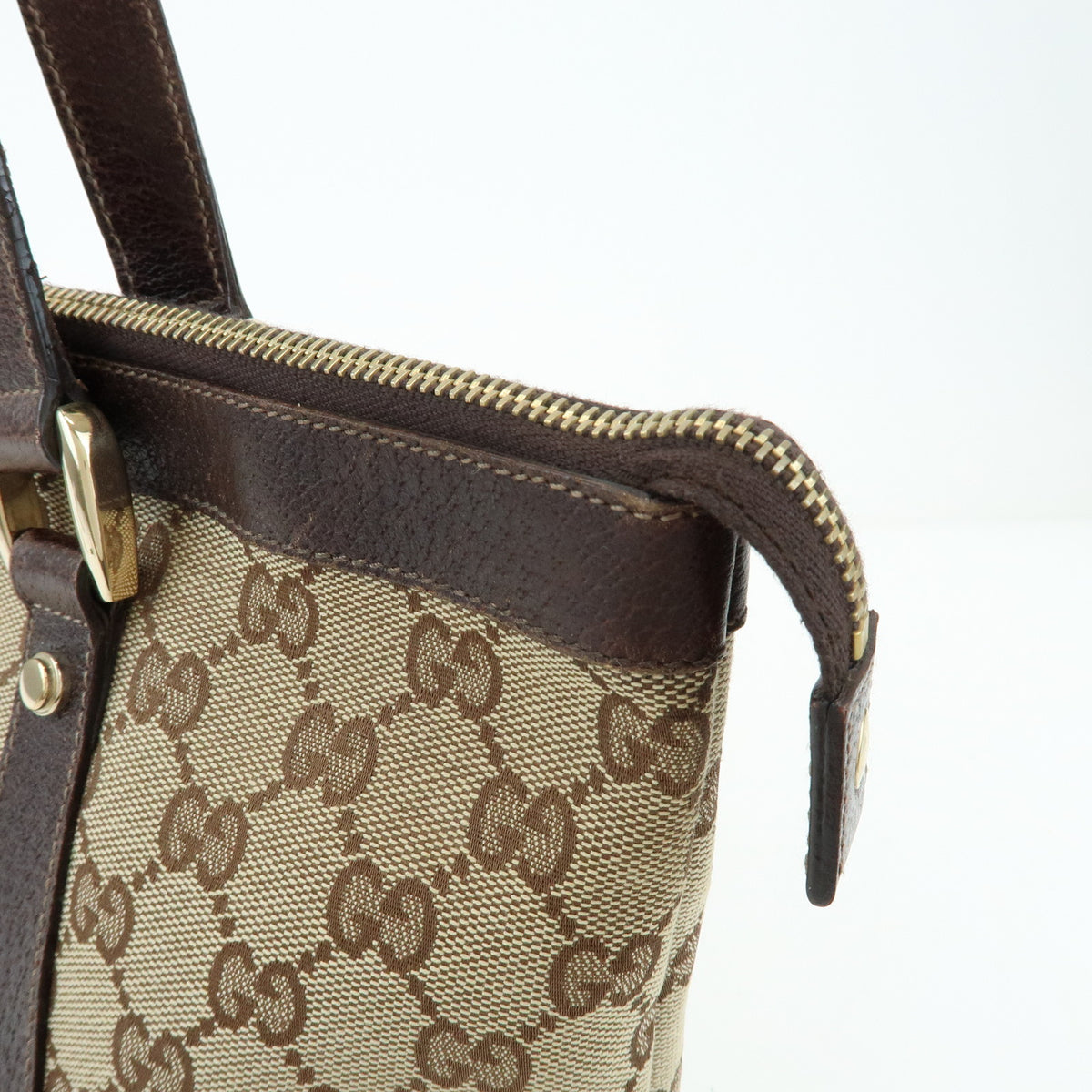 GUCCI Abbey GG Canvas Leather Tote Bag Hand Bag Beige Brown 141470