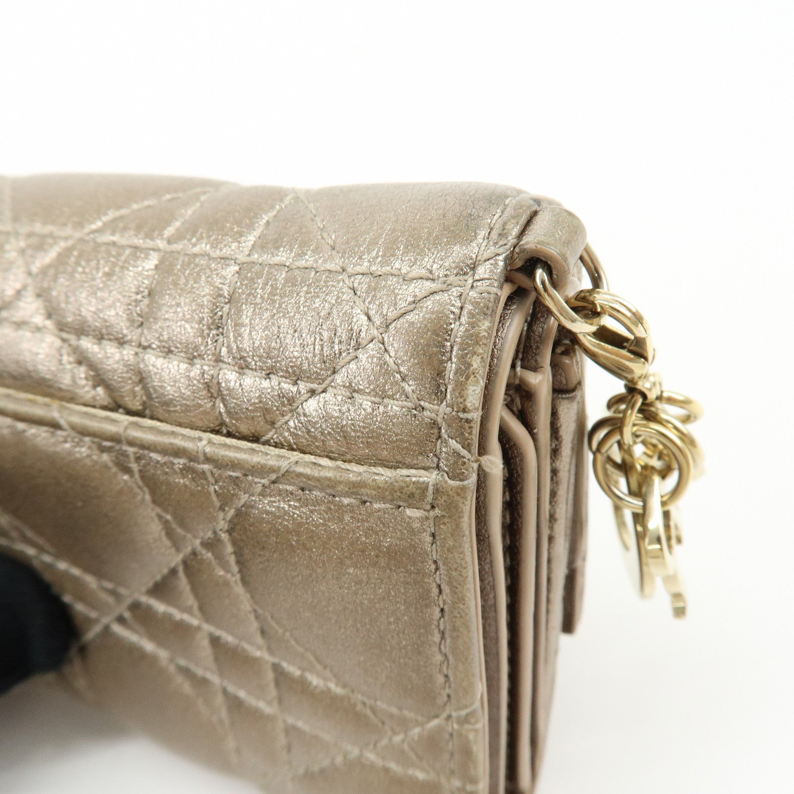 Christian Dior Lady Dior Cannage Leather Lotus Compact Wallet Beige