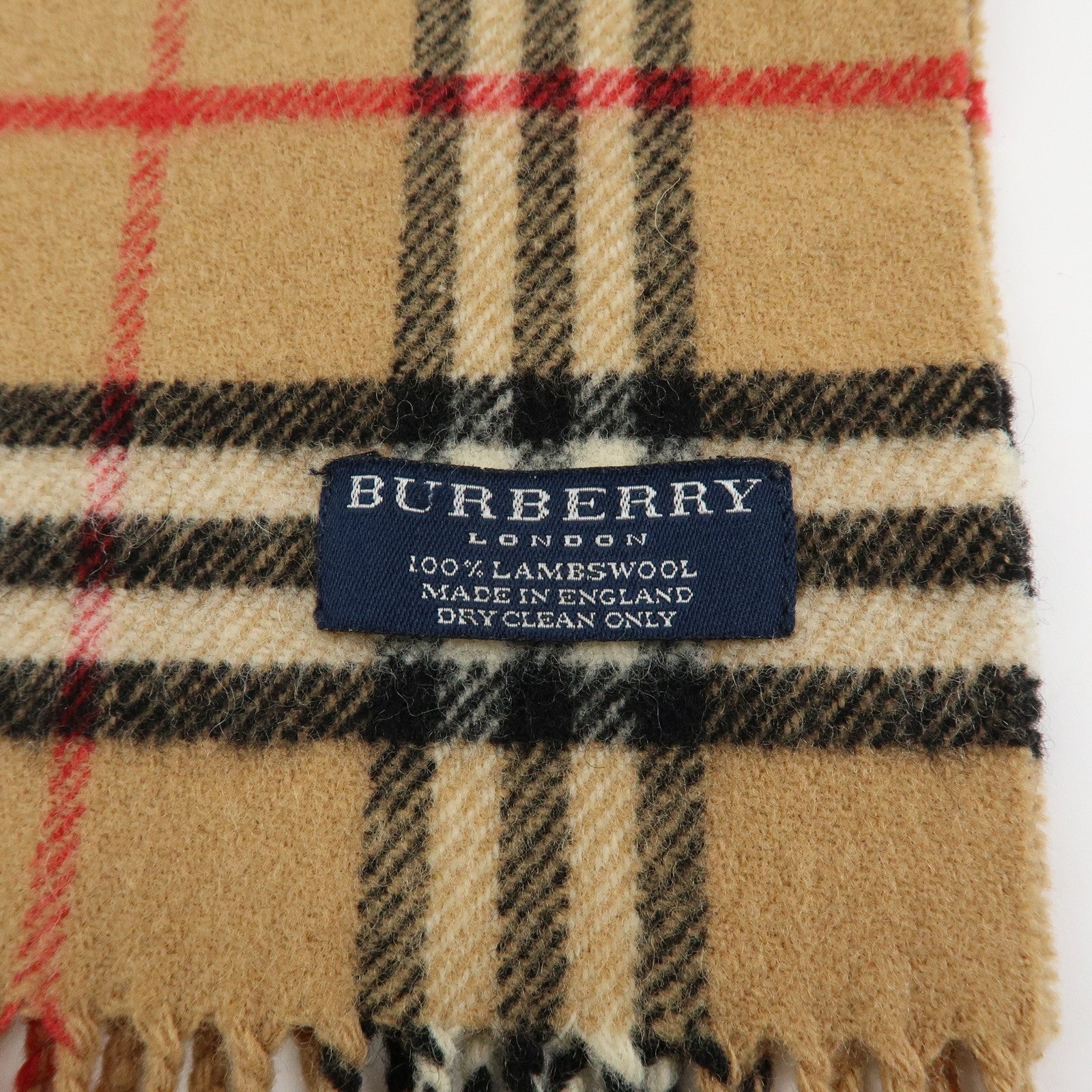 BURBERRY Nova Plaid Wool 100% Fringe Scarf Camel Black Red