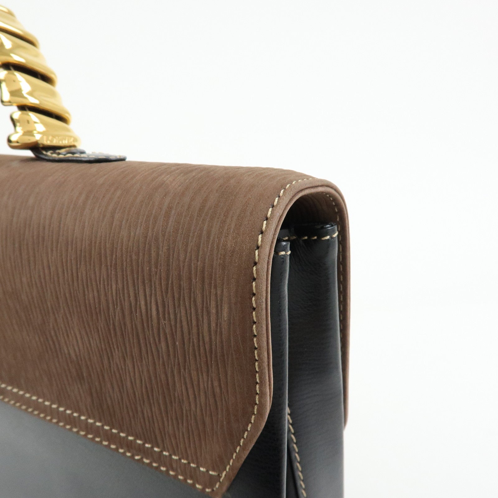 LOEWE Velazquez Leather Suede 2Way Bag Hand Bag Twist Handle Moca Black