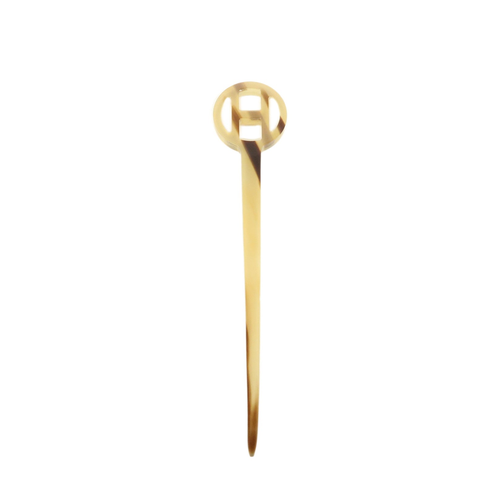 Hermes Rocaille Buffalo Horn Hair Stick Pin H Logo Beige Brown