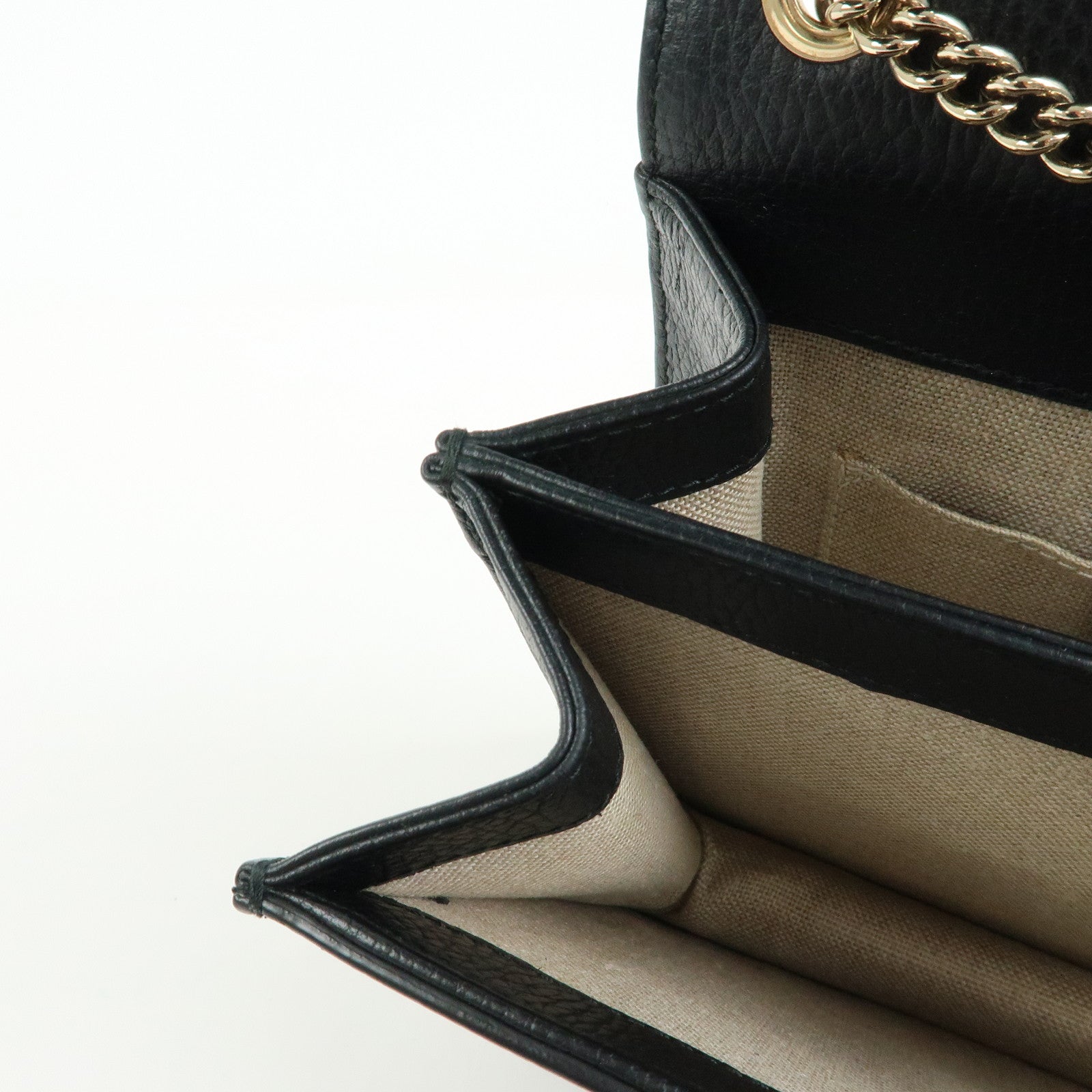 GUCCI Interlocking G Leather Chain Flap Shoulder Bag Black 510304