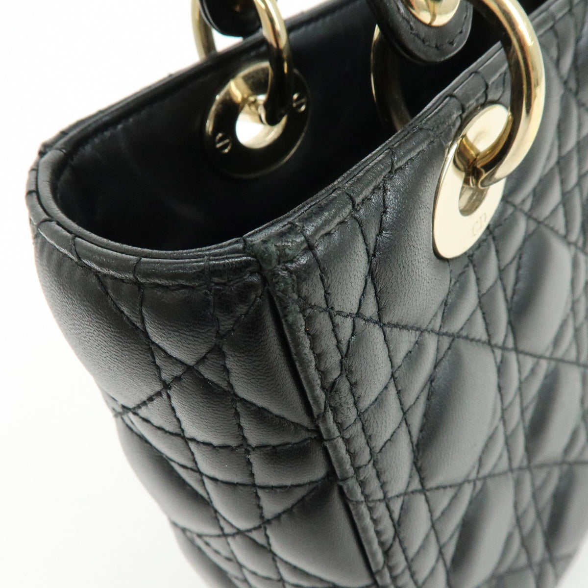 Christian Dior Lady Dior Cannage Lamb skin 2Way Hand Shoulder Bag Black