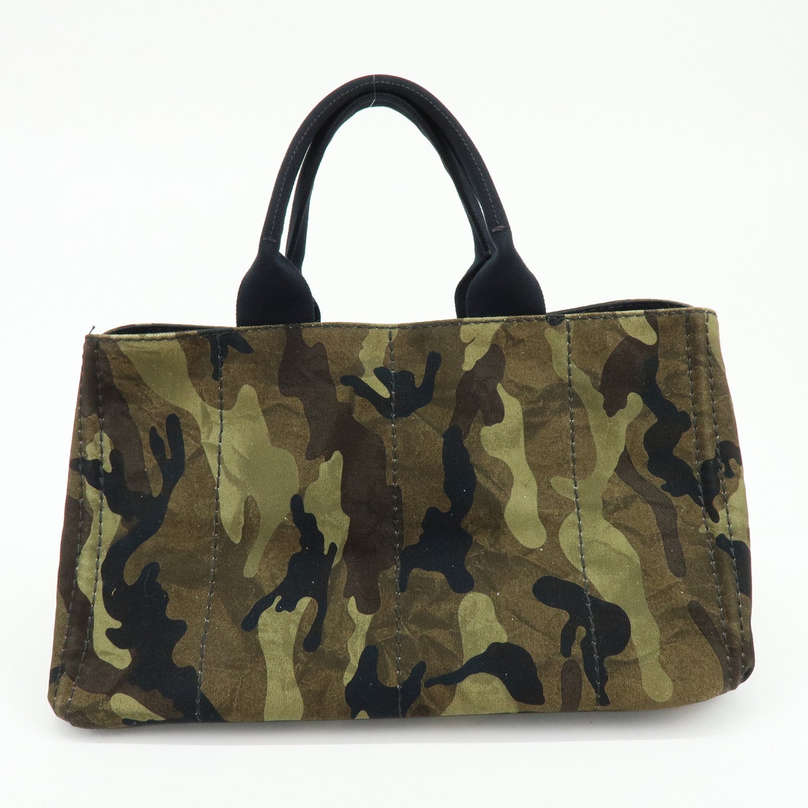PRADA Canapa Triangle Logo Canvas Tote Bag Camouflage Khaki BN2020