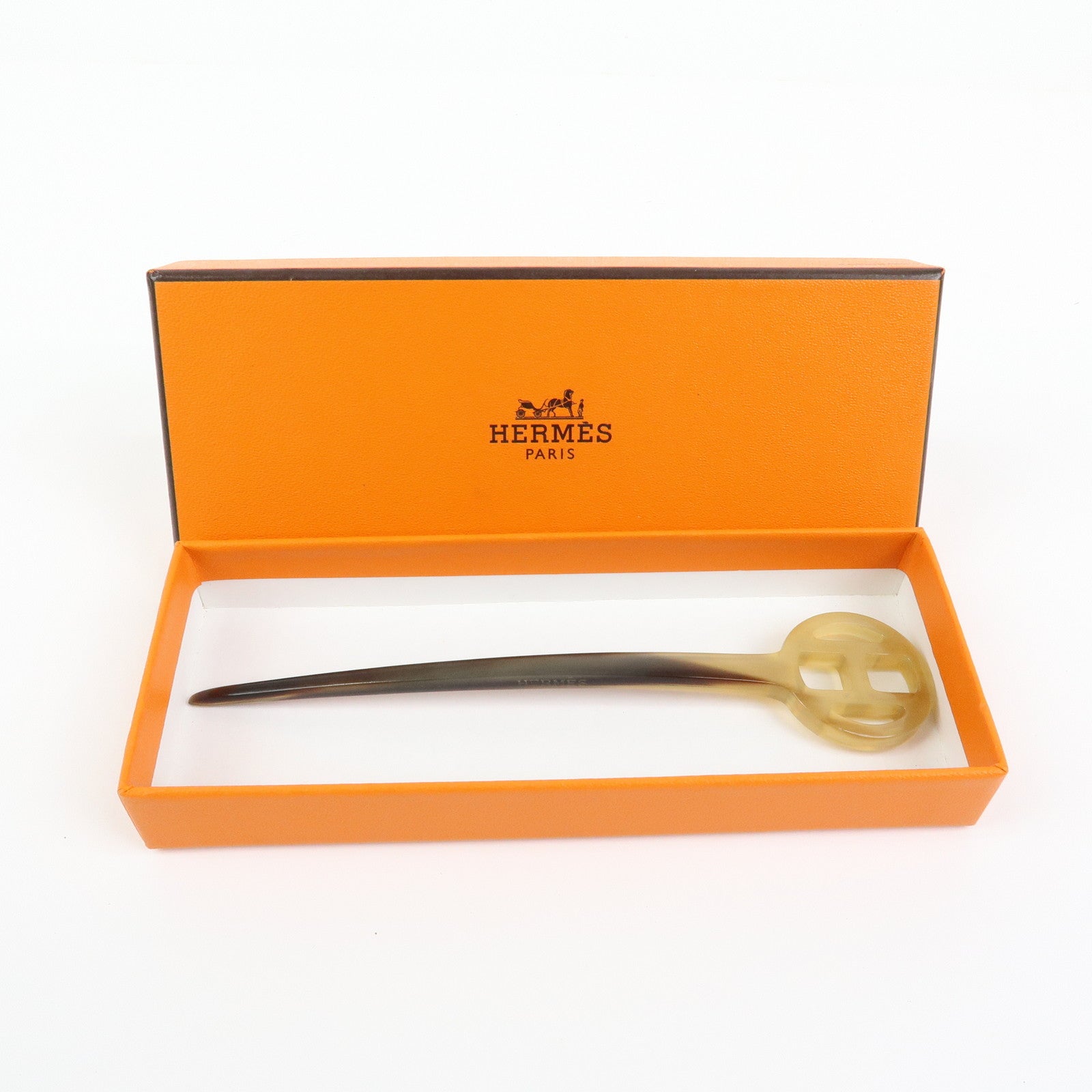 HERMES Buffalo Horn Hair Pin Rocaille Kanzashi Natural Brown