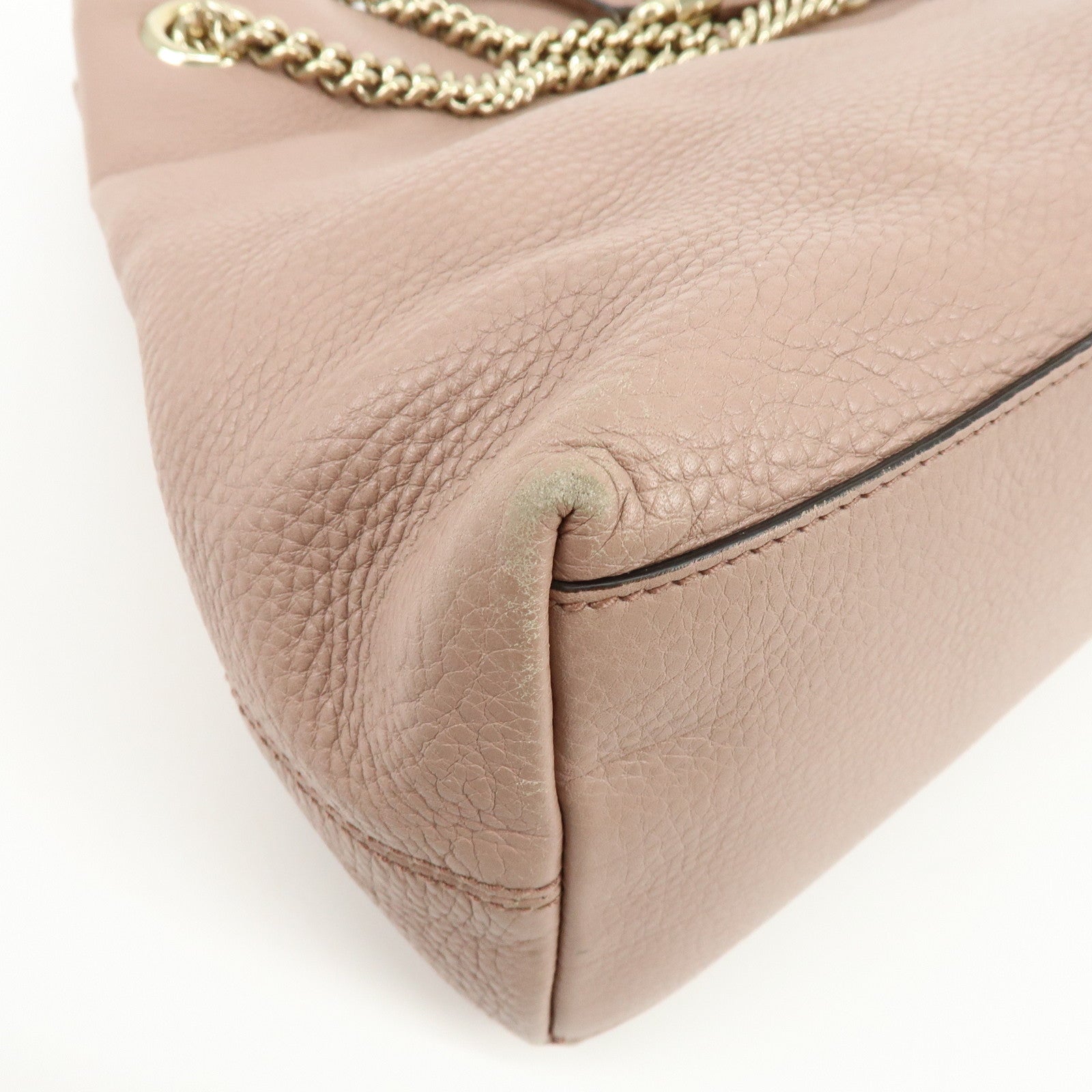 GUCCI SOHO Interlocking G Leather Chain Shoulder Bag Tassel Pink 308982