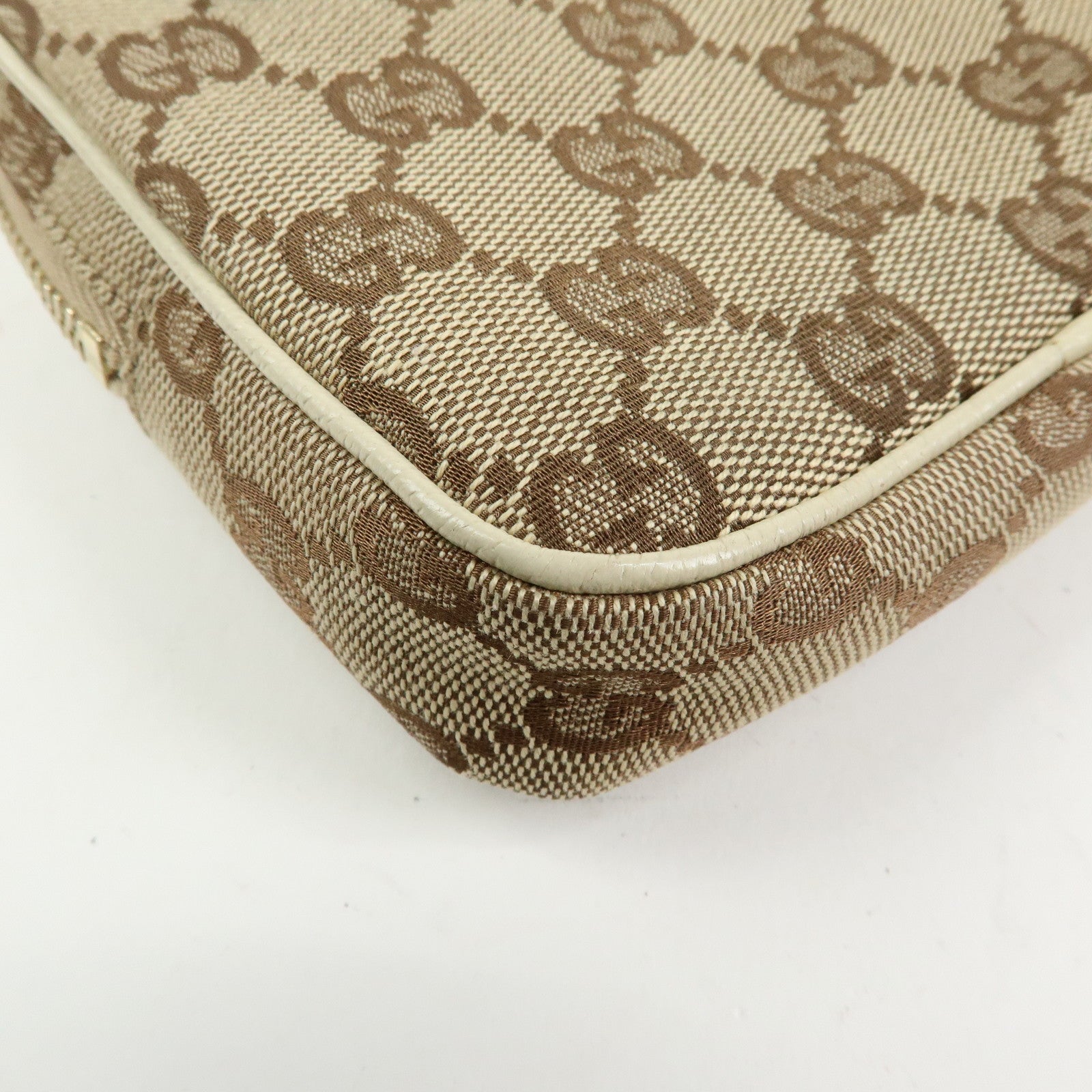 GUCCI GG Canvas Leather Shoulder Crossbody Bag Beige White 120975