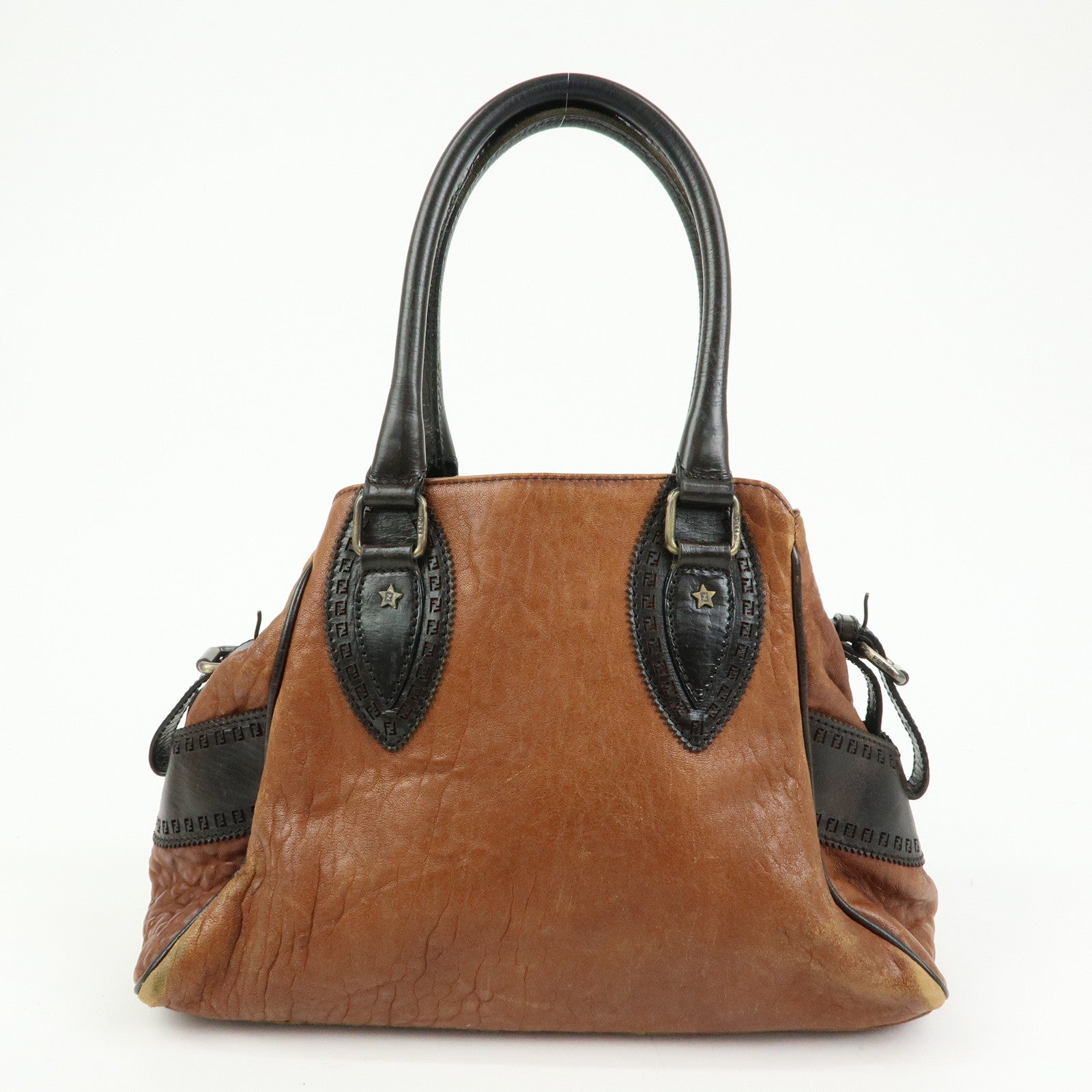 FENDI Ethonico Leather Tote Bag Shoulder Bag Brown 8BN157