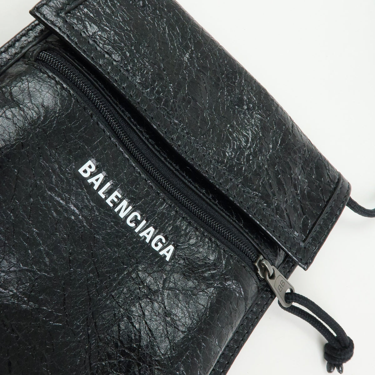 BALENCIAGA Explore Strap Leather Strap Pouch Shoulder Bag Black 532298