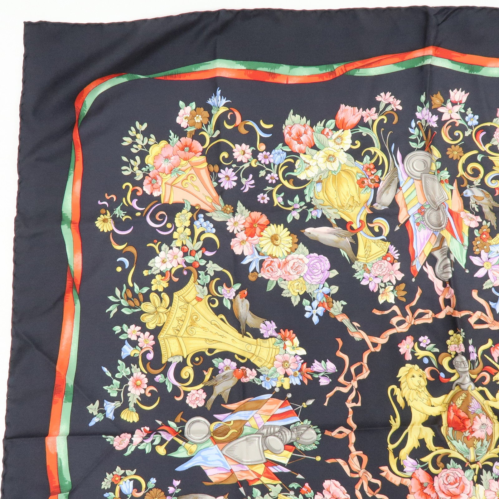 GUCCI Lot of 2 Silk 100% Scarf Black Red Yellow Pink Brown