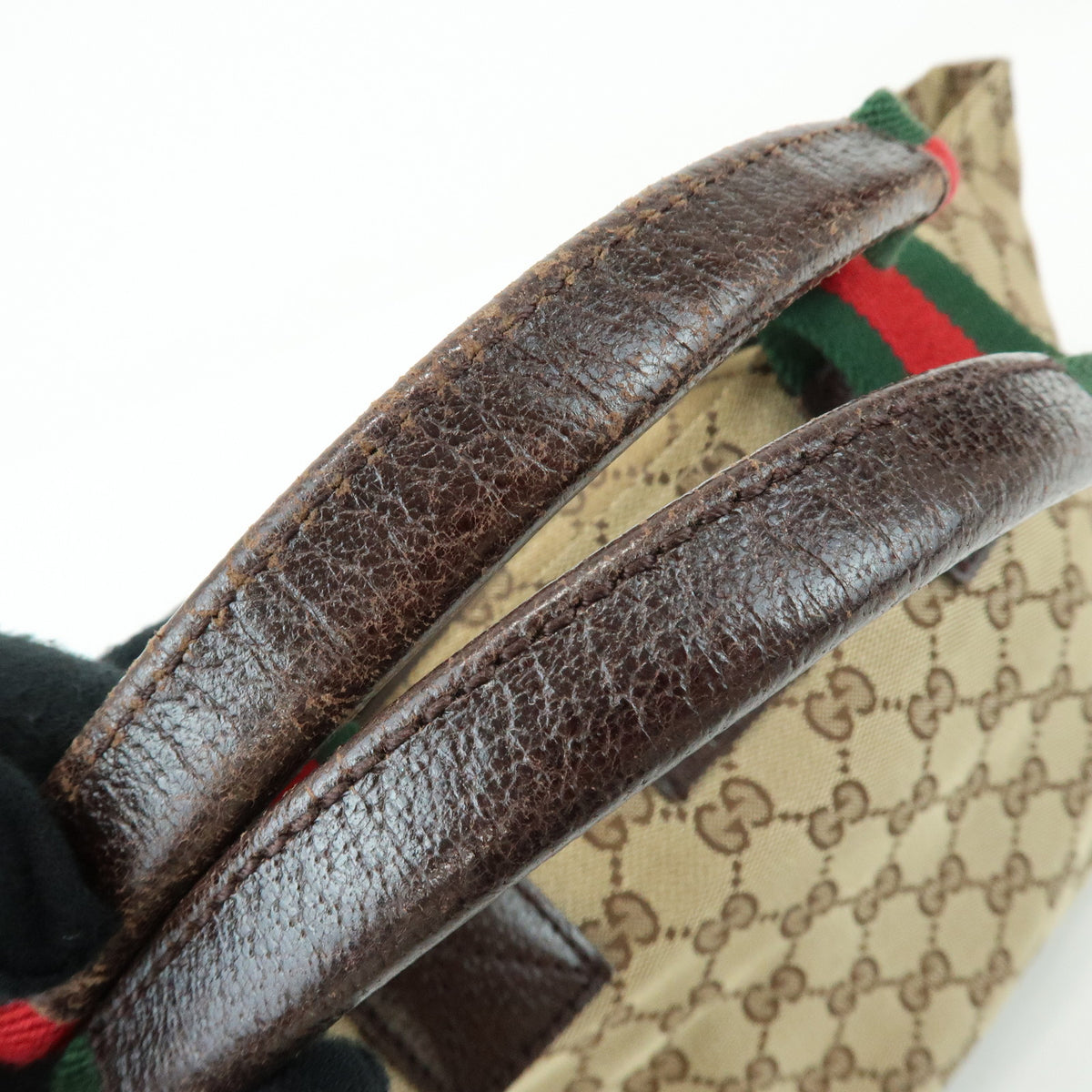GUCCI Sherry GG Canvas Leather Tote Bag Hand Bag Beige Brown 131228