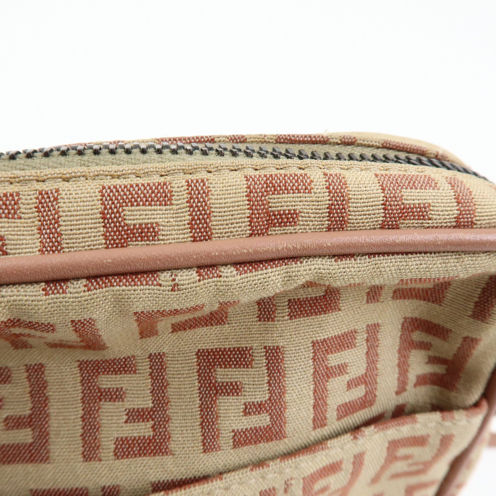 FENDI Zucchino Canvas Leather Shoulder Crossbody Bag Beige Pink 8BT053