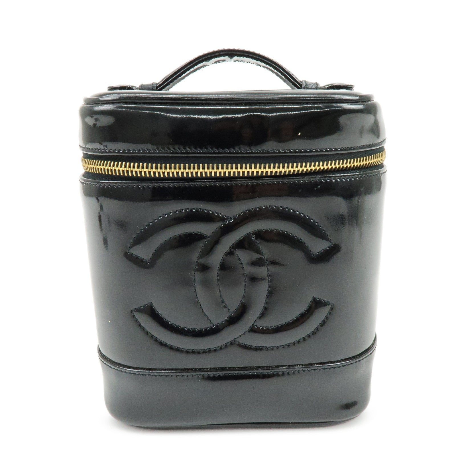 CHANEL COCO Mark Patent Leather Vanity Bag Hand Bag Black A01998