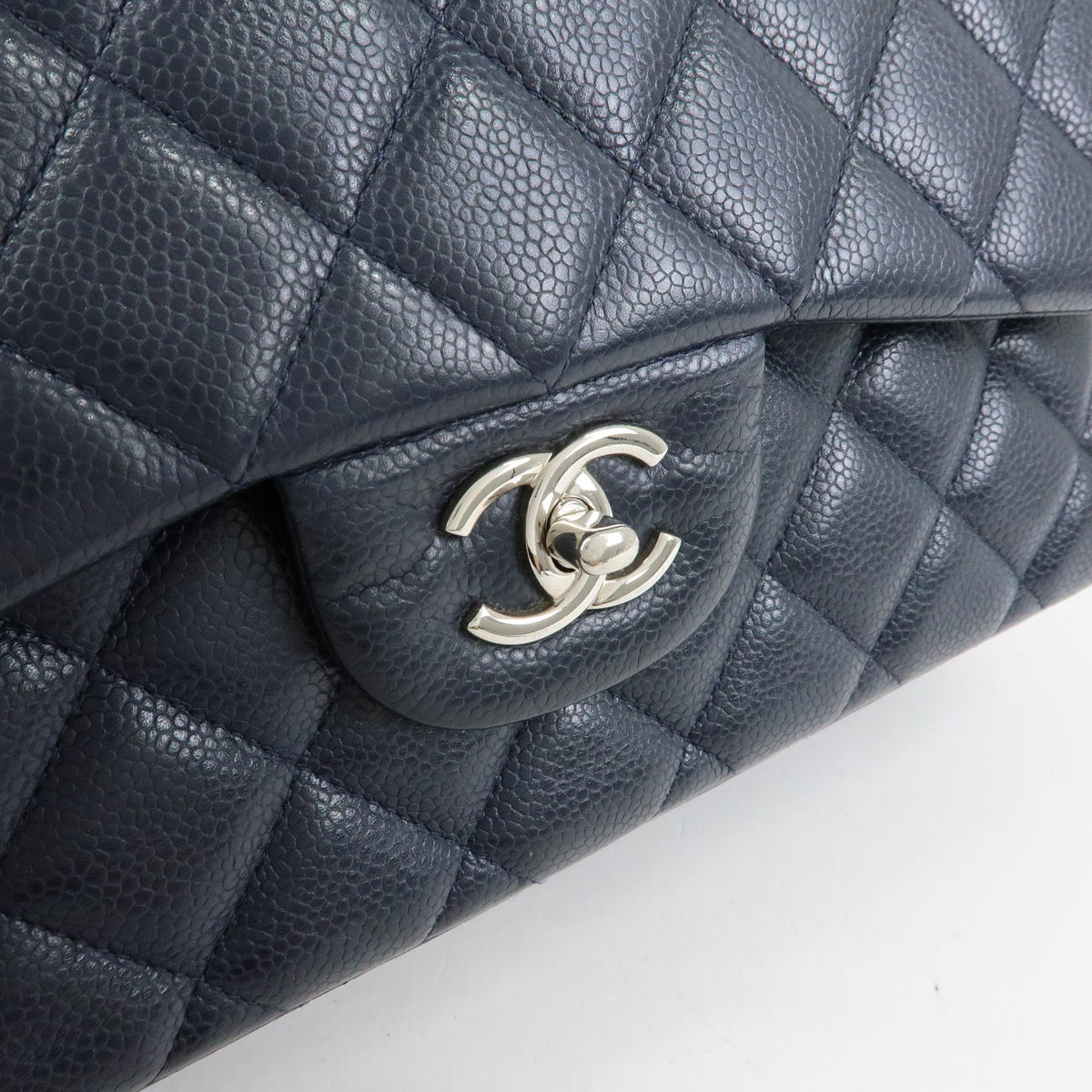 CHANEL Matelasse 30 Caviarskin W Flap Chain Shoulder Bag Navy A58600