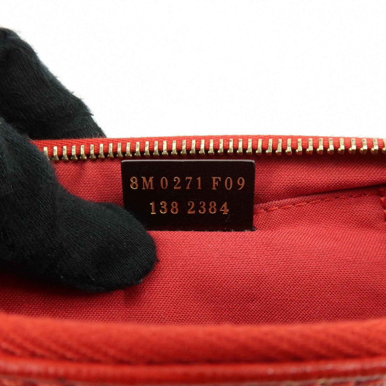 FENDI Embossed Leather Chain Accessary Pouch Hand Bag Red 8M0271