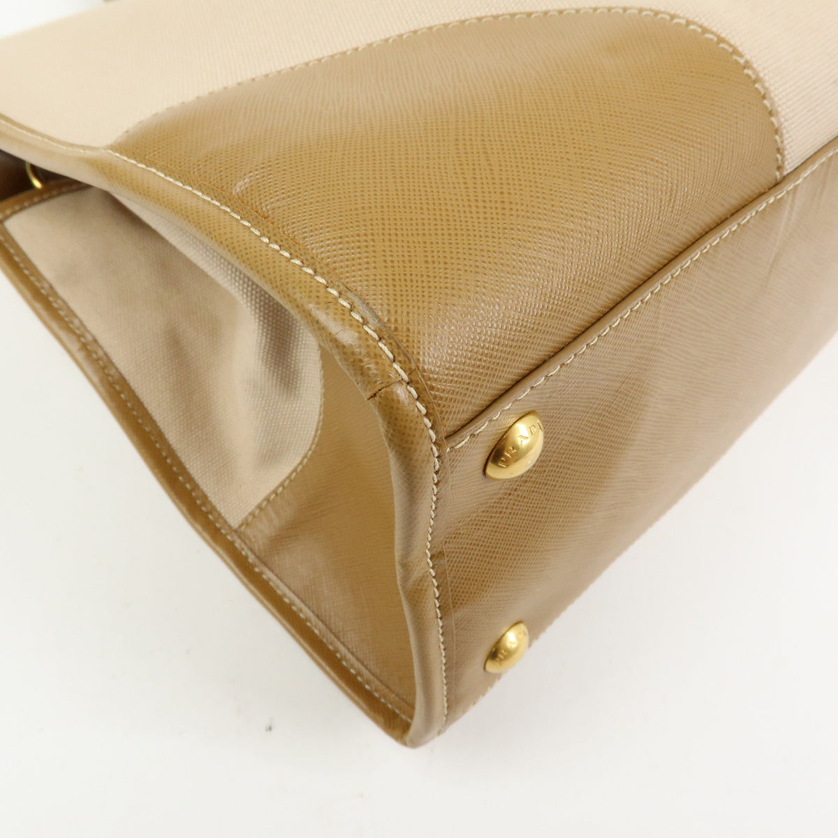 PRADA Triangle Logo Canapa City Canvas Saffiano Leather 2Way Bag Beige
