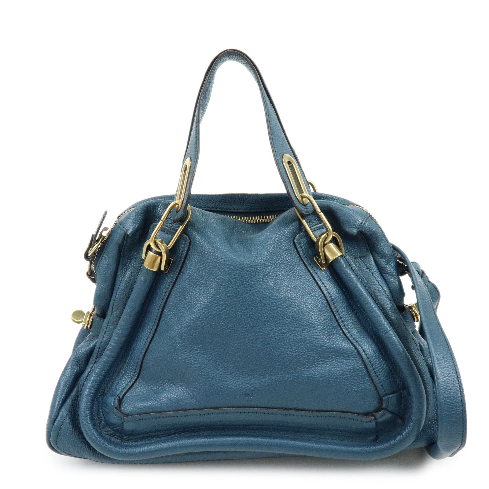 Chloe Paraty Leather 2Way Bag Hand Bag Shoulder Bag Blue