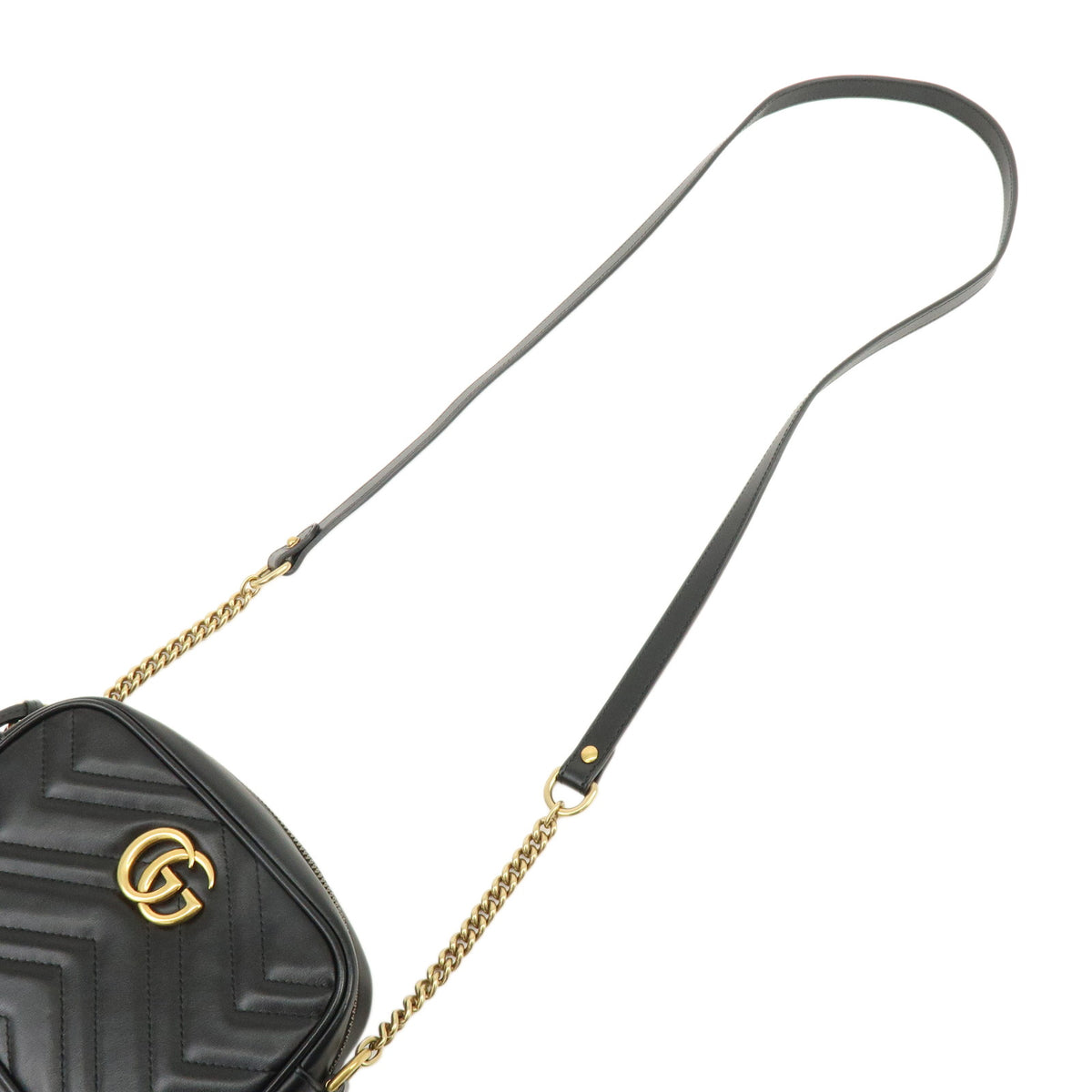 GUCCI GG Marmont Double G Shevron Leather Shoulder Bag Black 448065
