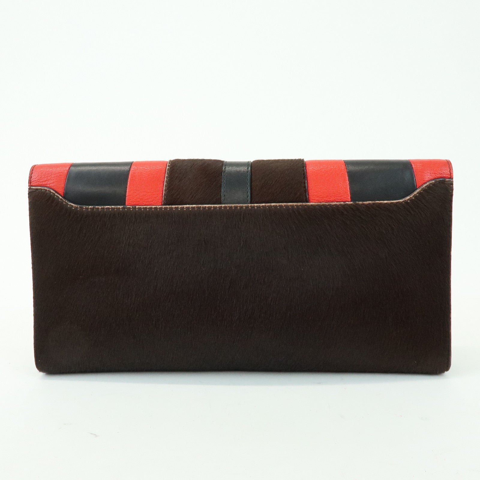 GIVENCHY Pony Hair Leather Clutch Bag Flat Pouch Brown Red TE0142