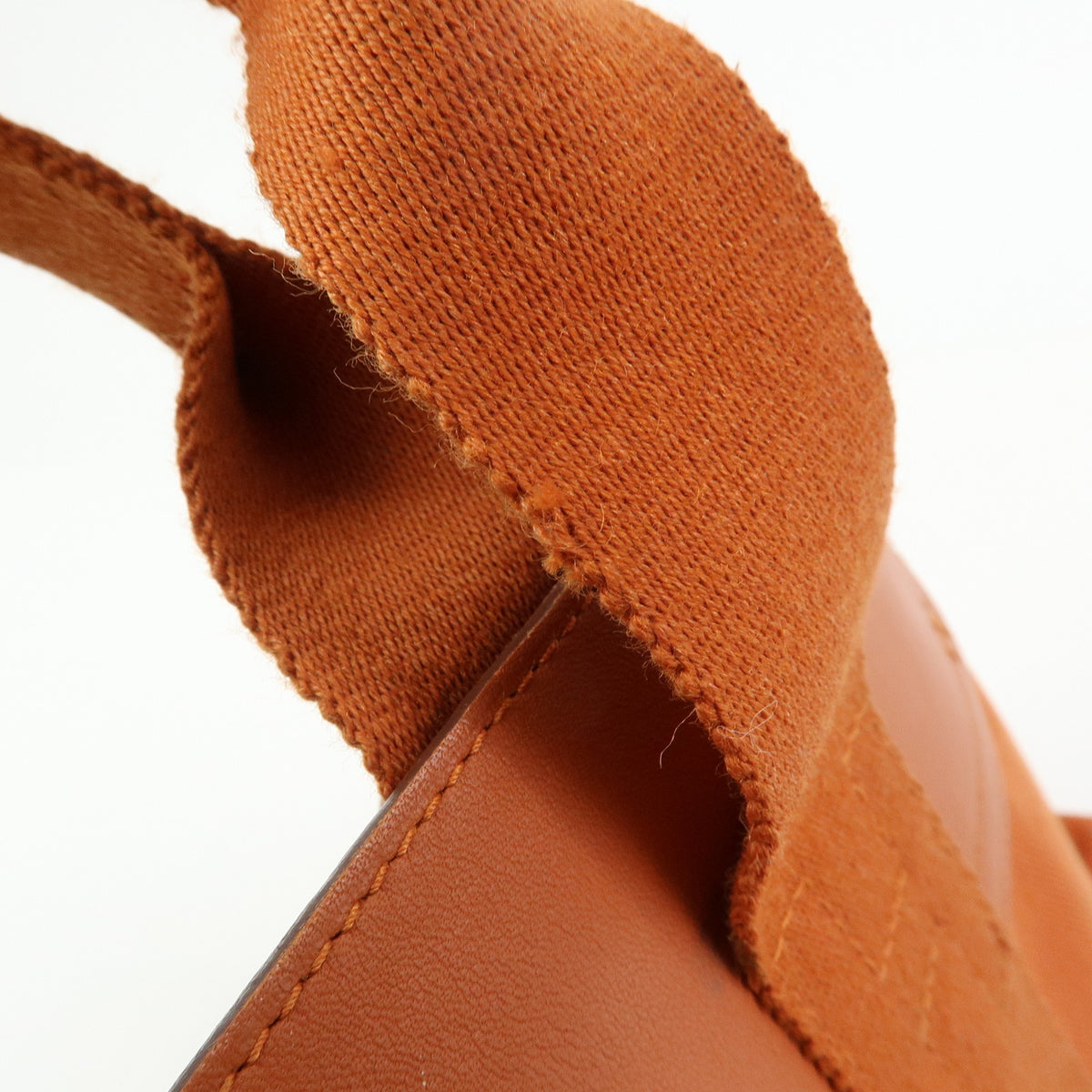 HERMES Valparaiso MM Toile Chevron Leather Tote Bag Hand Bag Orange