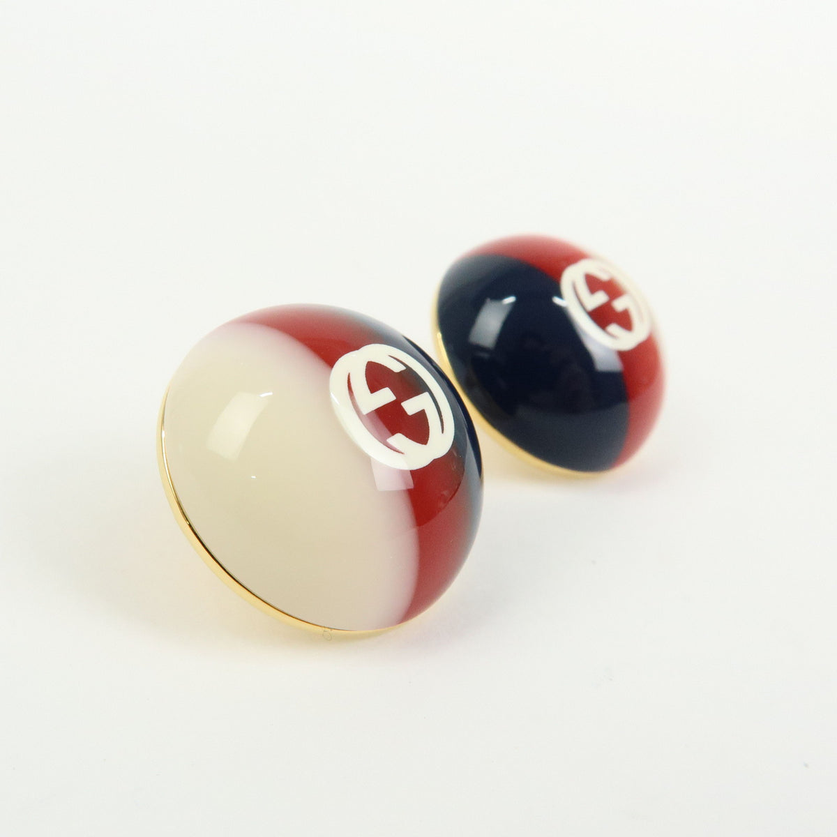 GUCCI Interlocking G Plastic Metal Earrings Blue Red White Gold