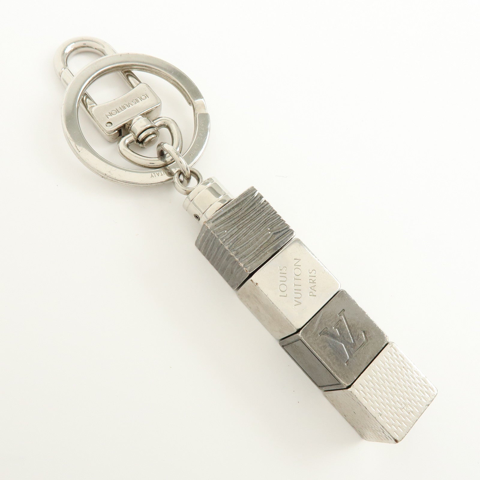 Louis Vuitton Porte Cles Cube Bag Key Charm Silver Gray M67142