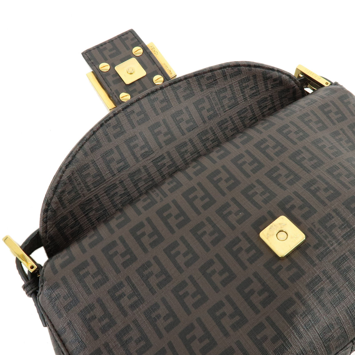FENDI Zucchino PVC Leather Chain Shoulder Bag Hand Bag Brown 8BR003