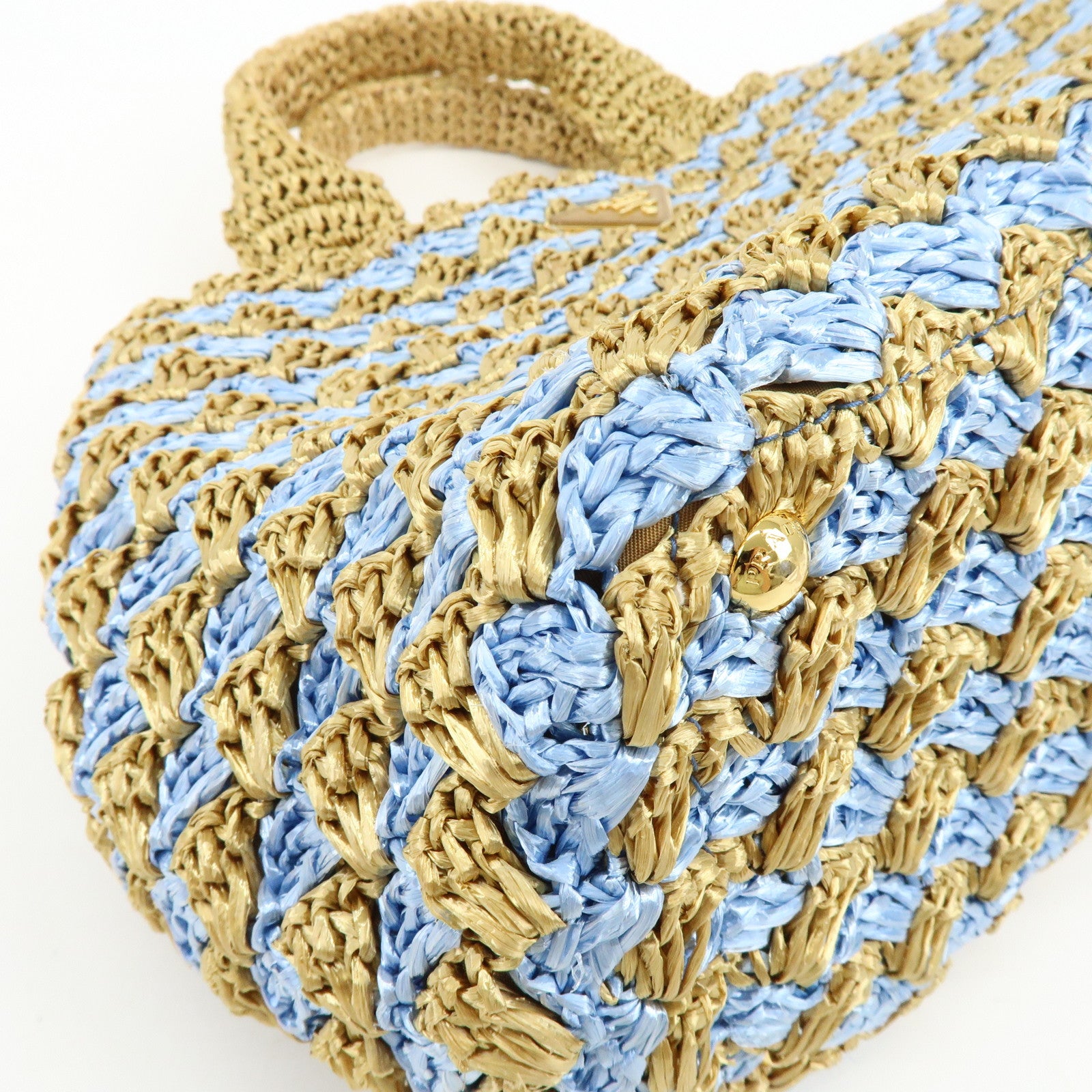 PRADA Traingle Logo Canapa Raffia Tote Bag Hand Bag Natural Blue