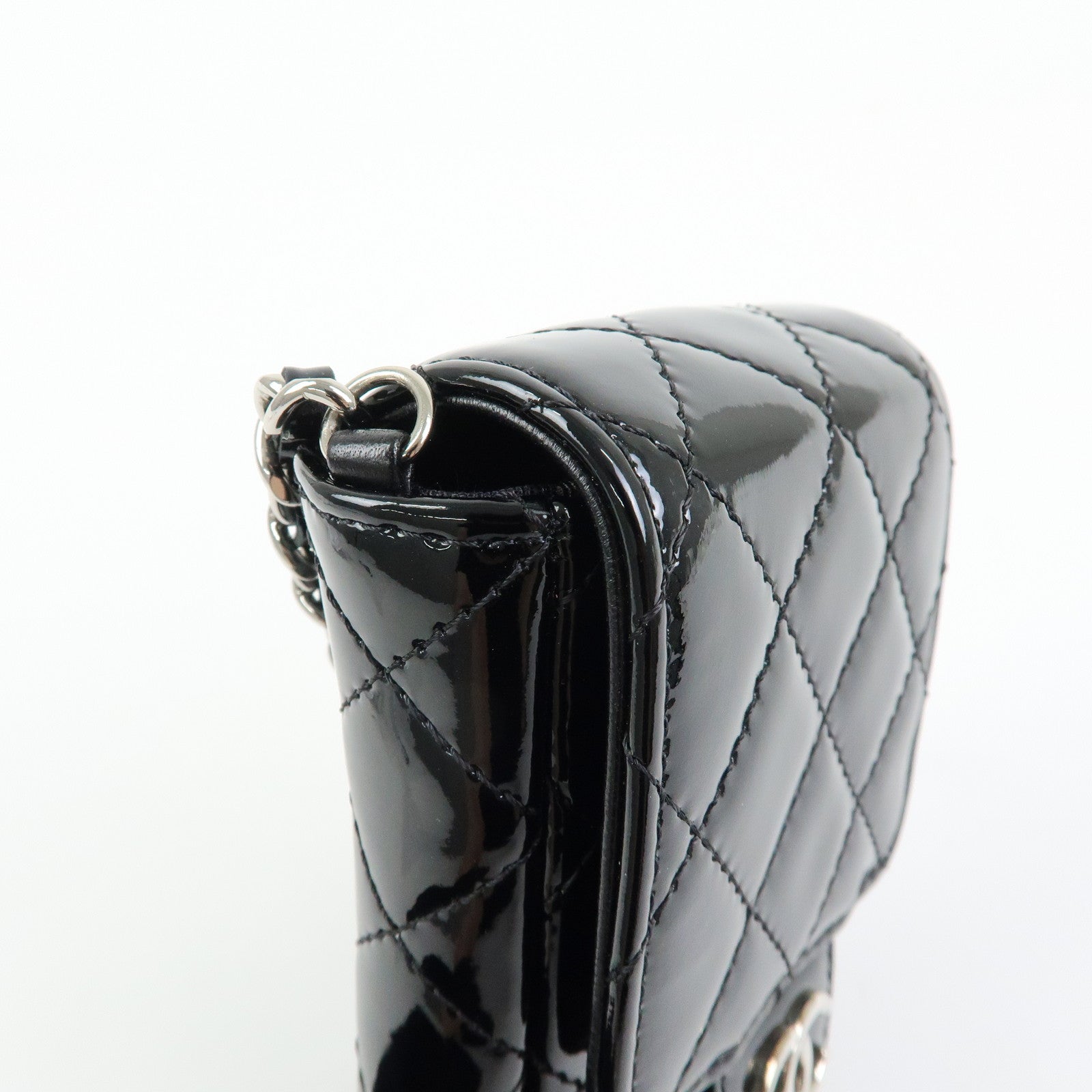 CHANEL Matelasse COCO Mark Patent Leather Phone Case Pouch Black