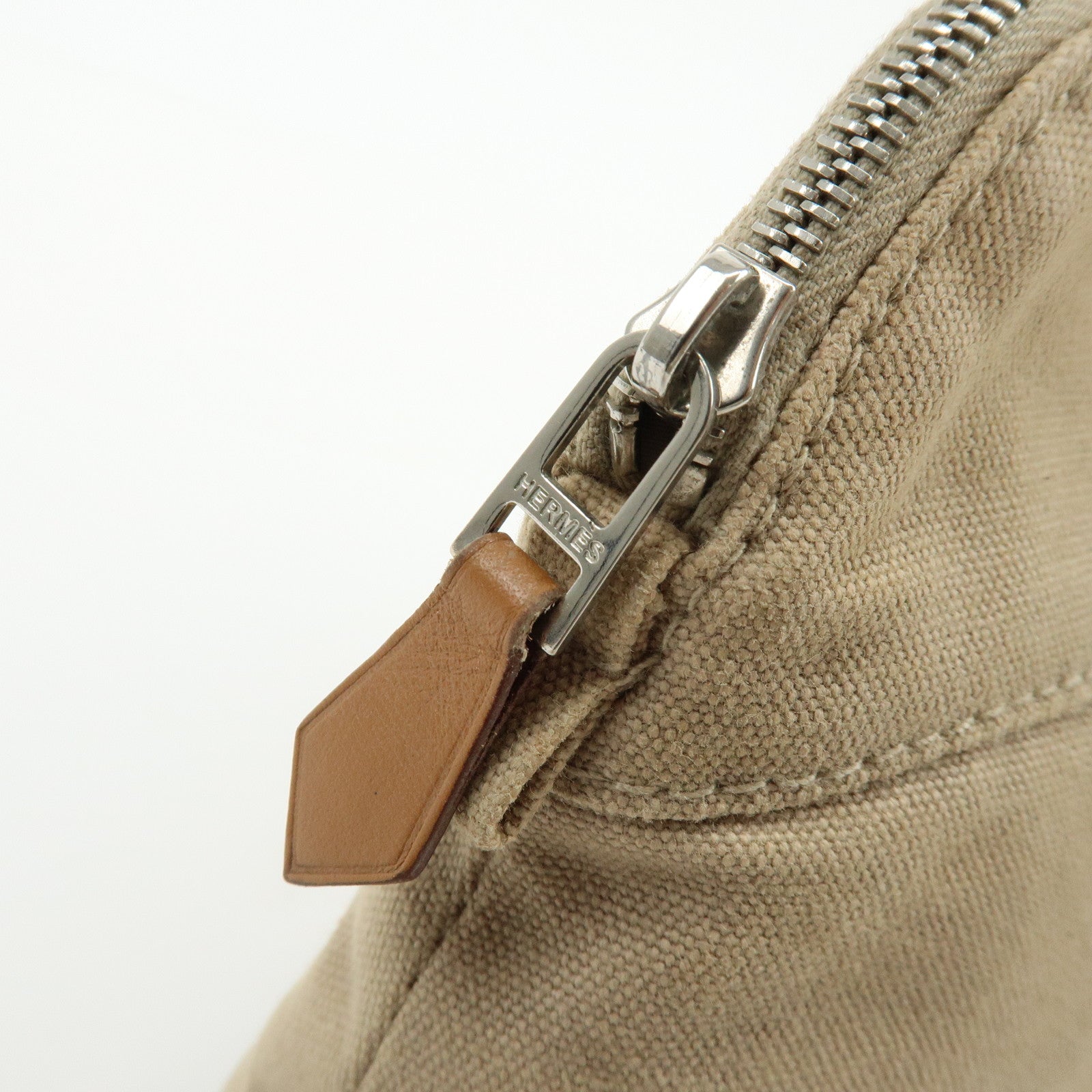 HERMES Bolide Mini Cotton Leather Canvas Pouch Cosmetic Pouch Beige