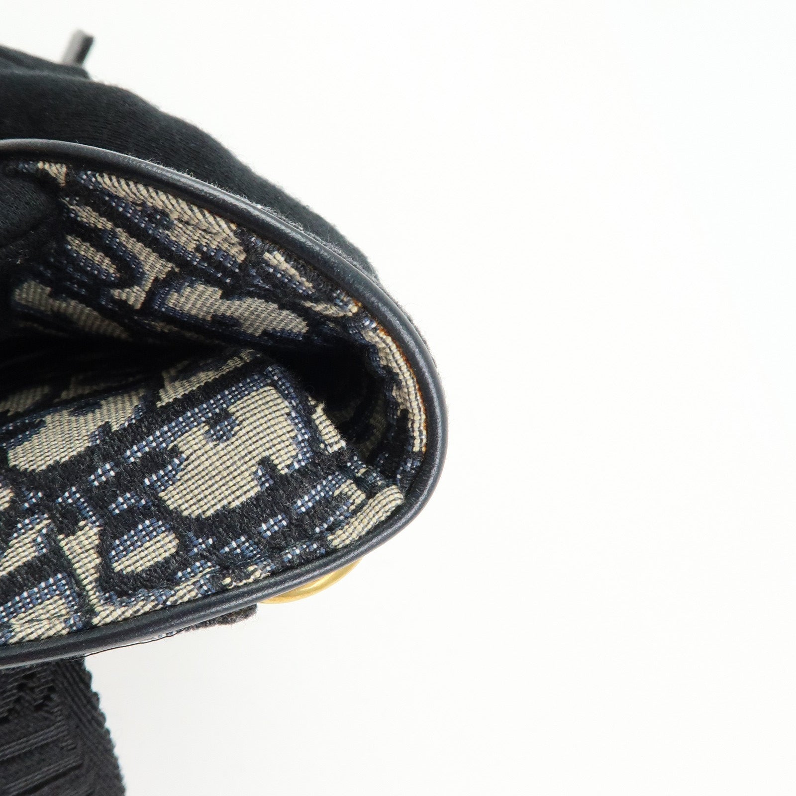 Christian Dior Oblique Jacquard Leather Saddle Bag Waist Body Bag Navy