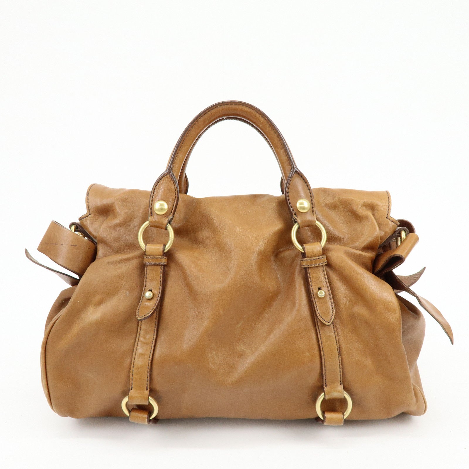 MIU MIU Leaether Ribbon 2Way Bag Hand Bag Shoulder Bag Brown