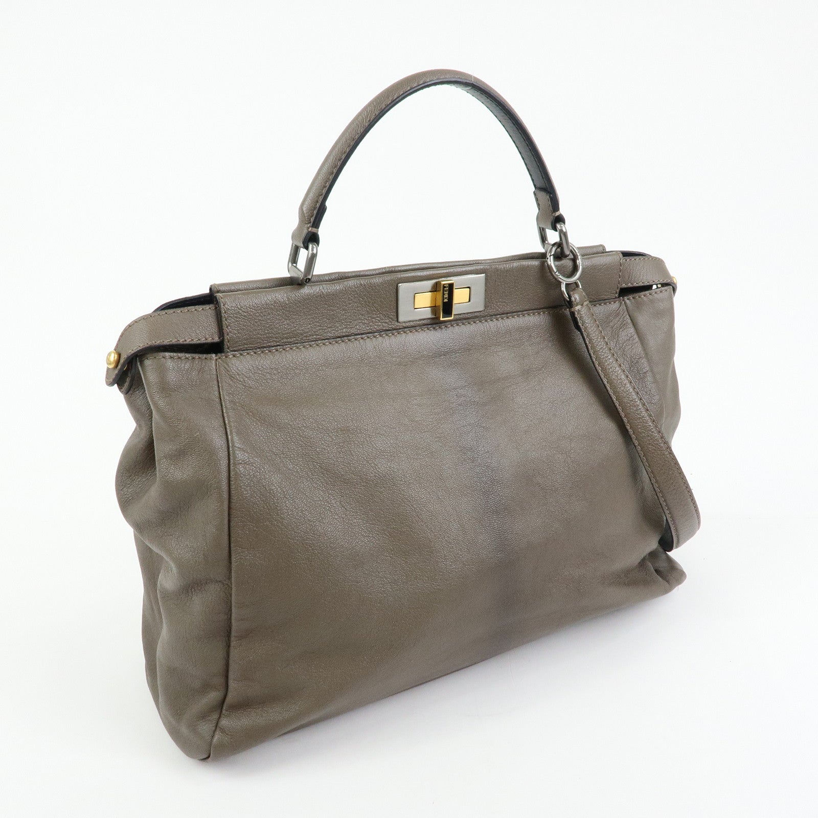 FENDI Peekaboo Large Leather 2Way Bag Shoulder Bag Brown 8BN210