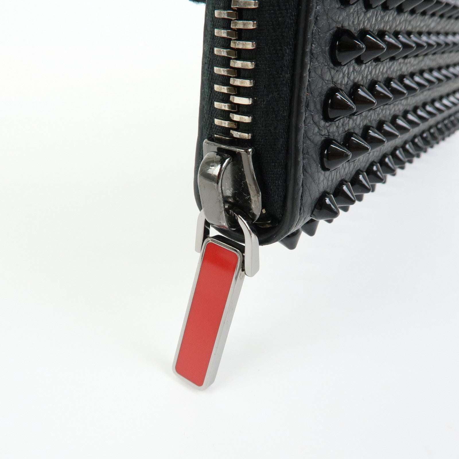 Christian Louboutin Studs Leather Round Zippy Long Wallet Black