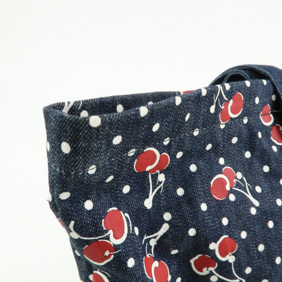 MIU MIU Denim 2Way Bag Tote Shoulder Bag Dots Cherry Print Blue 5BG108