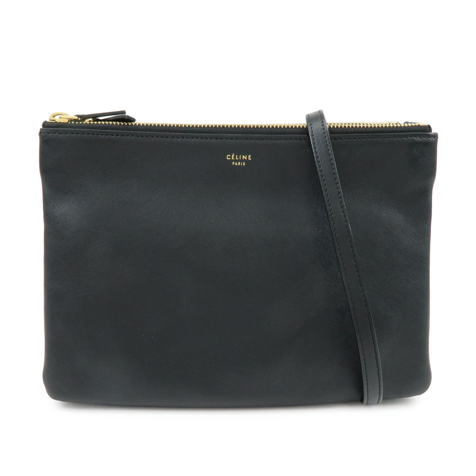 CELINE Trio Bag Leather Shoulder Bag Crossbody Bag Pouch Black