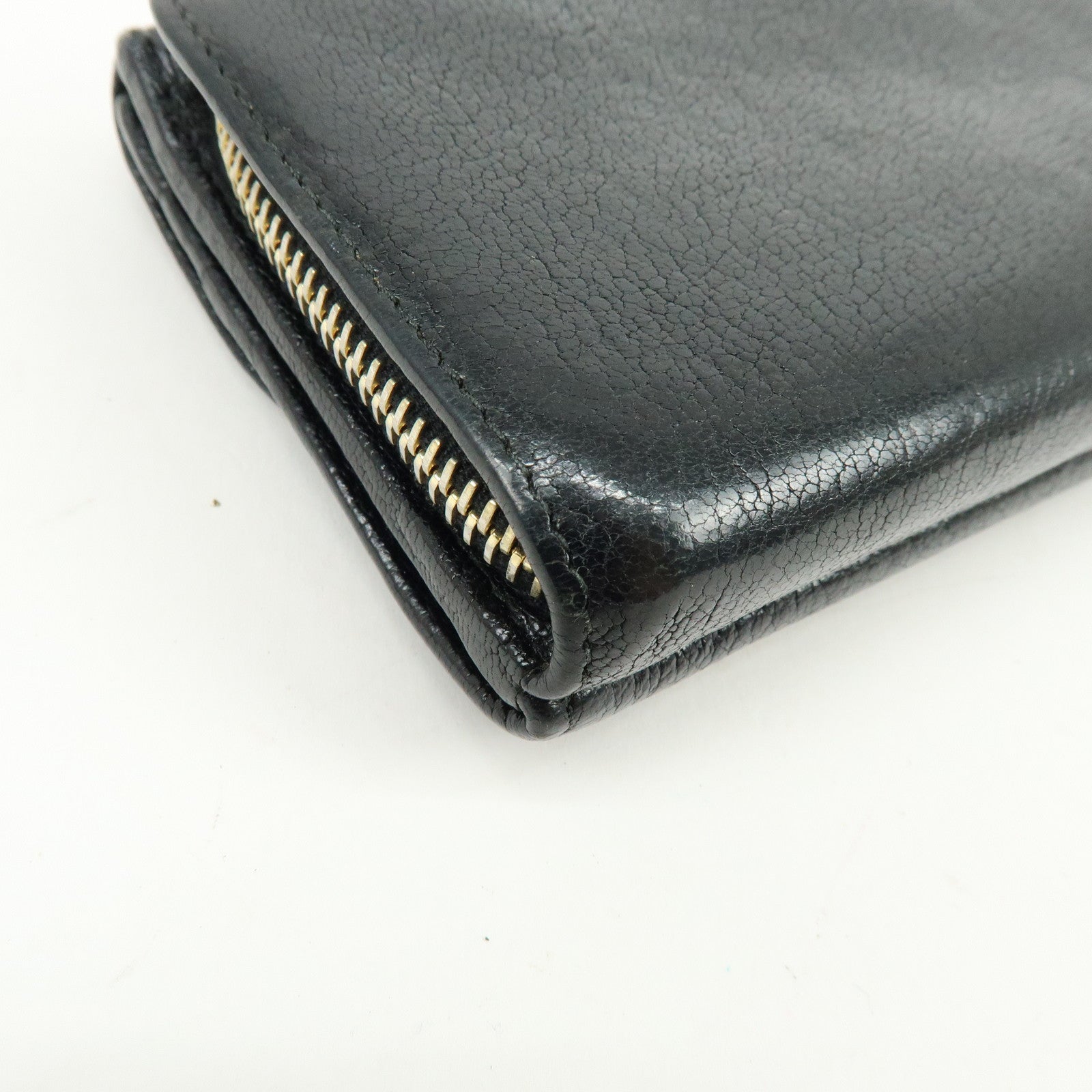 MIU MIU Leather Long Flap Round Zip Wallet Black 5M1344
